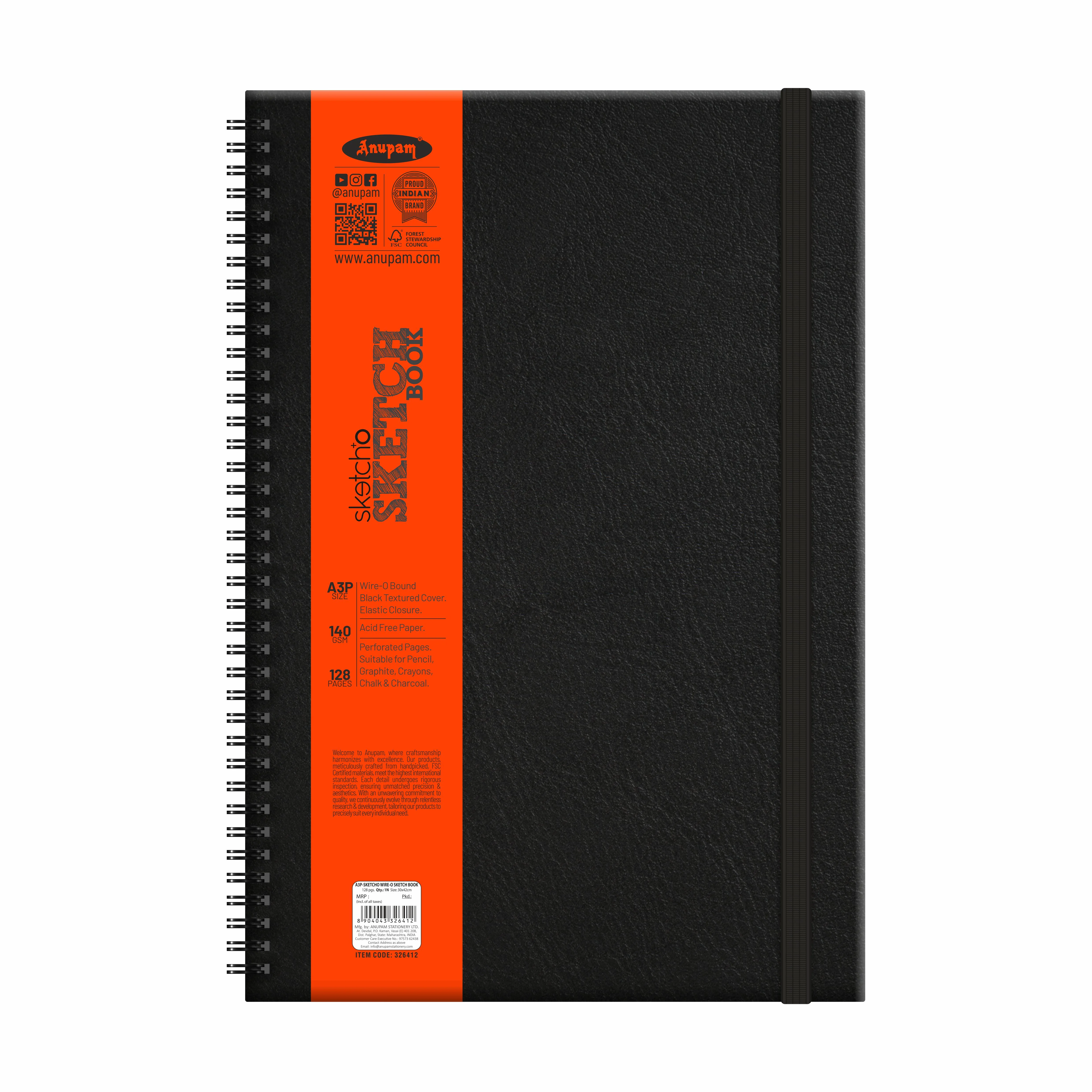 Anupam Sketch-O Sketchbook-Hard Bound-Cartridge Paper-Wire-O Book-140 GSM -128 Pages - Image 11