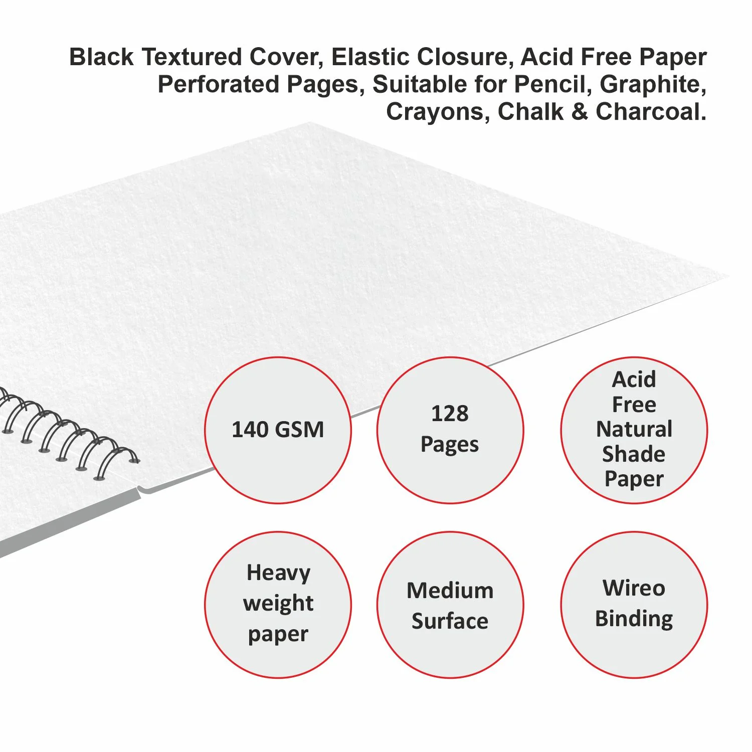 Anupam Sketch-O Sketchbook-Hard Bound-Cartridge Paper-Wire-O Book-140 GSM -128 Pages - Image 14