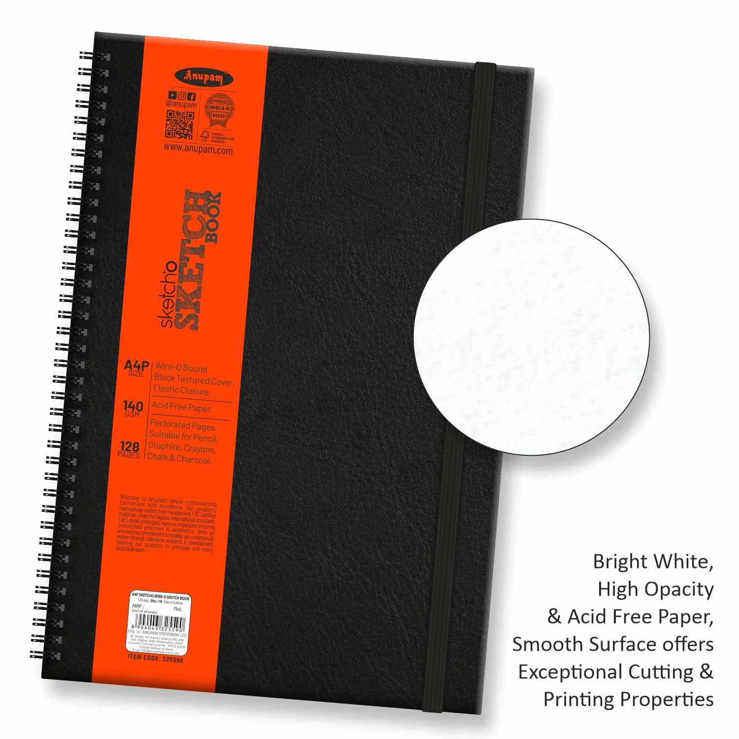 Anupam Sketch-O Sketchbook-Hard Bound-Cartridge Paper-Wire-O Book-140 GSM -128 Pages - Image 15