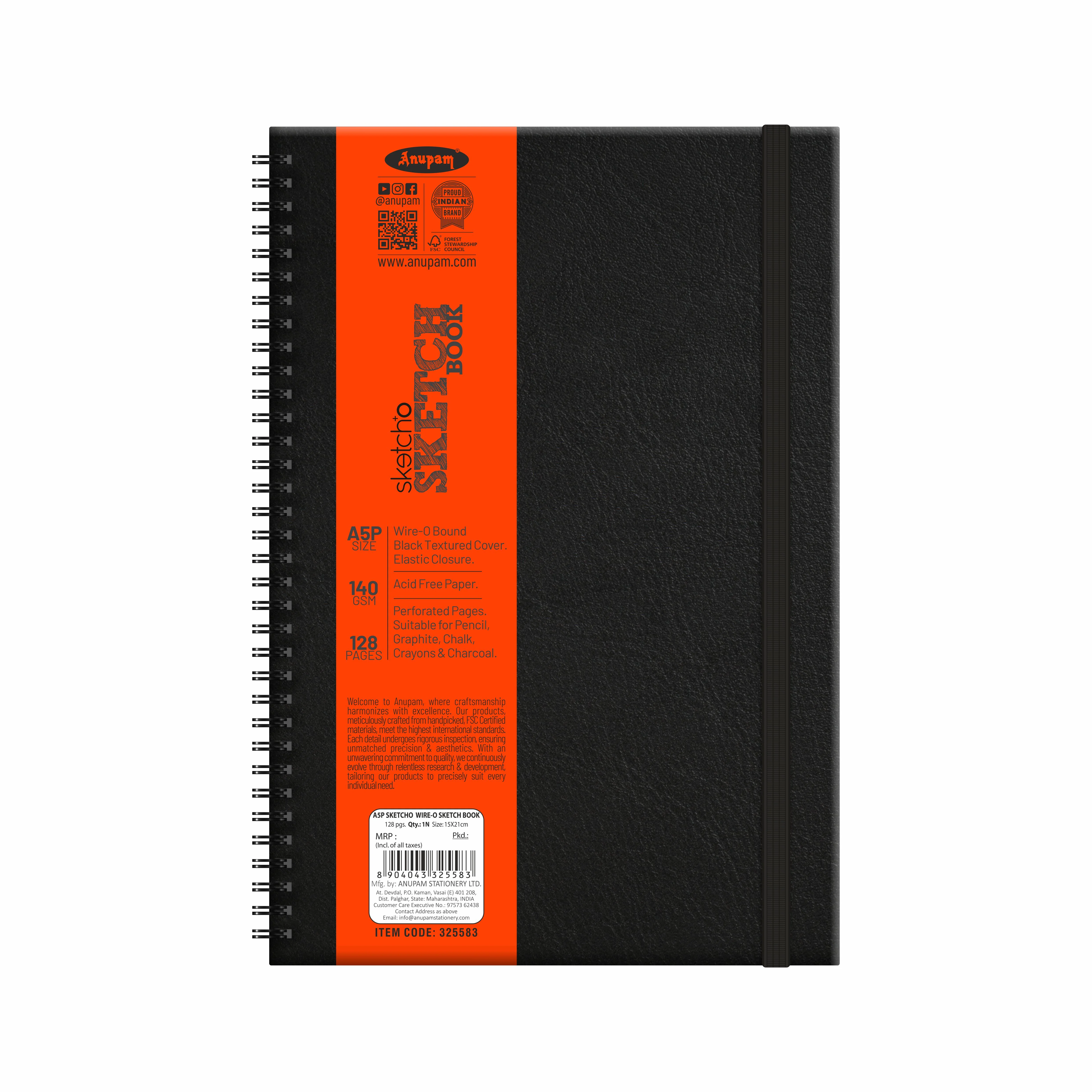 Anupam Sketch-O Sketchbook-Hard Bound-Cartridge Paper-Wire-O Book-140 GSM -128 Pages - Image 3