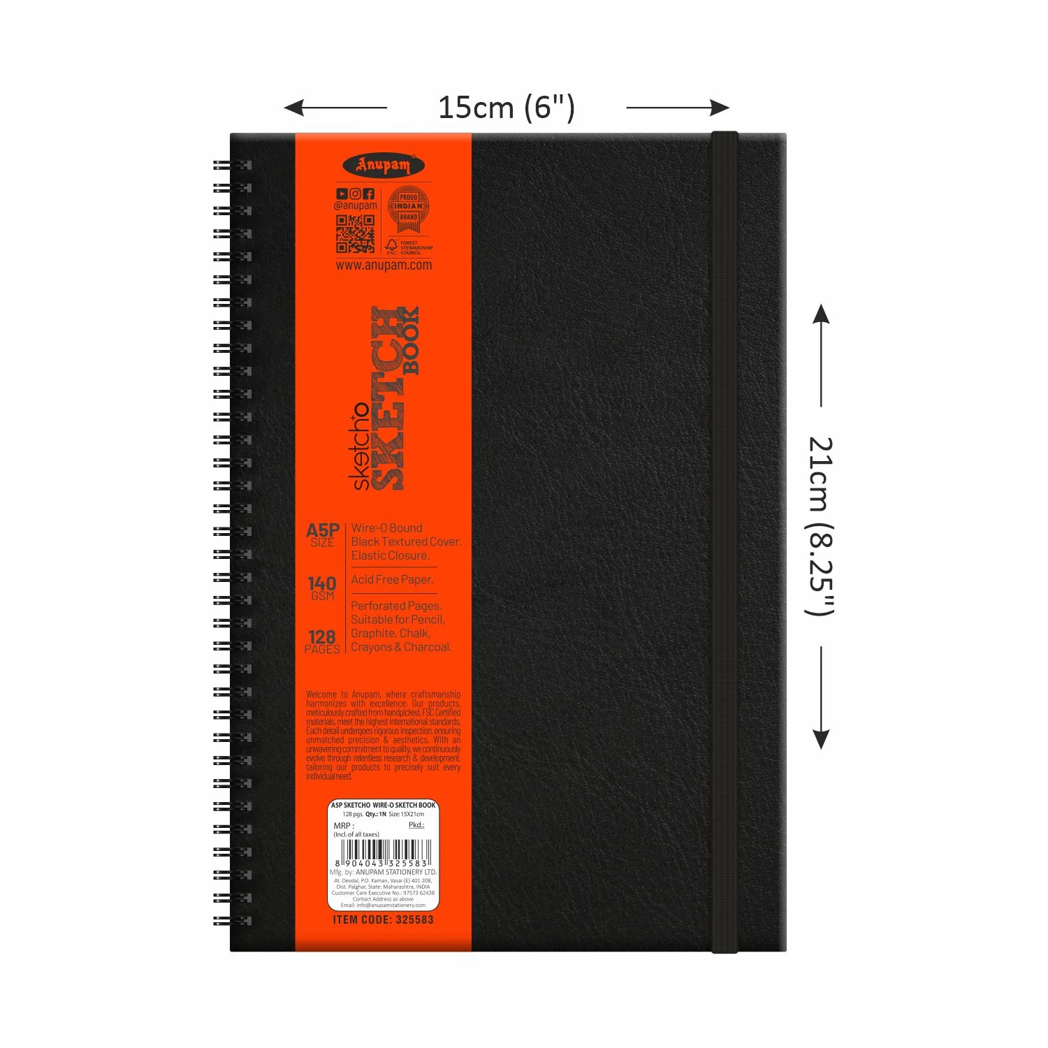 Anupam Sketch-O Sketchbook-Hard Bound-Cartridge Paper-Wire-O Book-140 GSM -128 Pages - Image 4