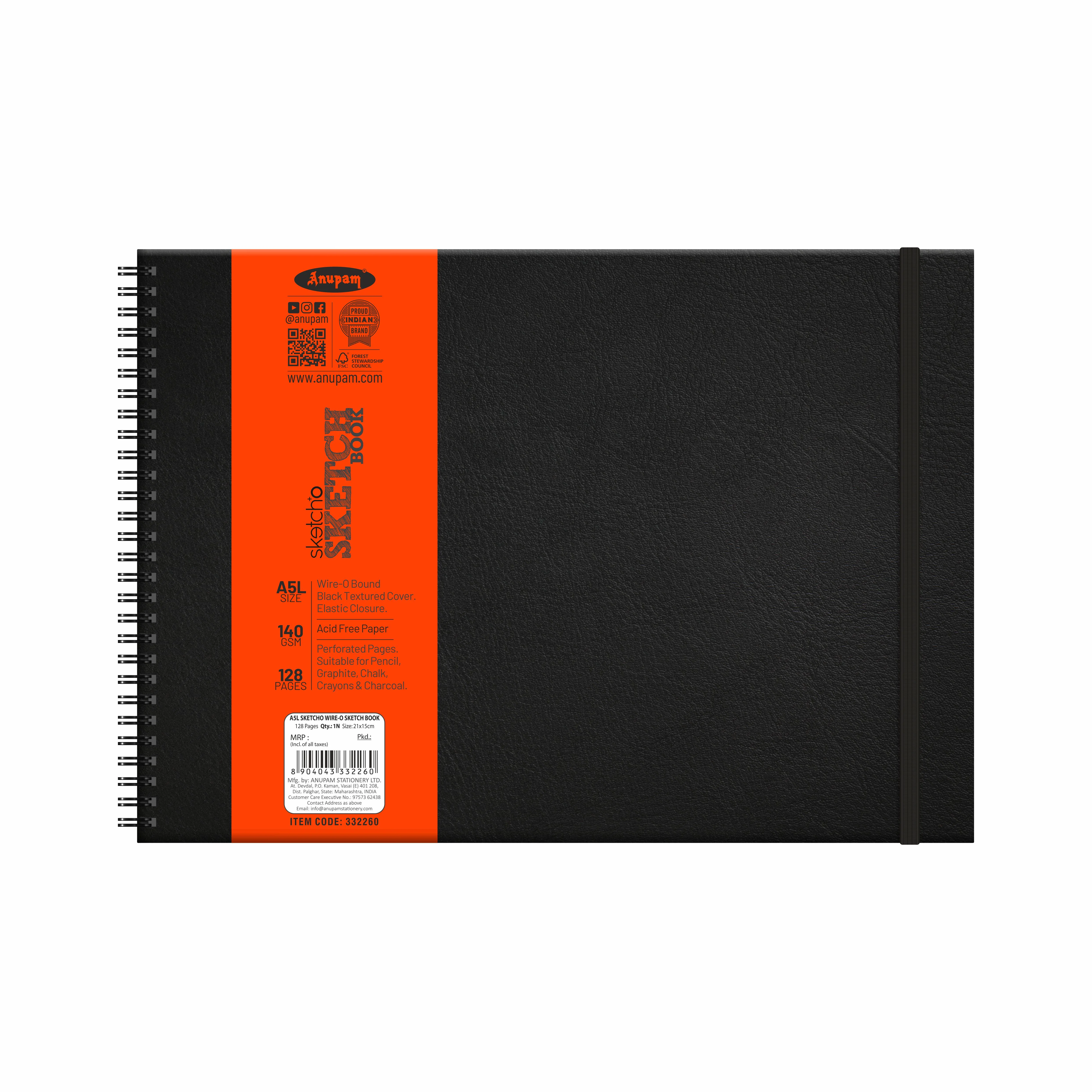 Anupam Sketch-O Sketchbook-Hard Bound-Cartridge Paper-Wire-O Book-140 GSM -128 Pages - Image 5