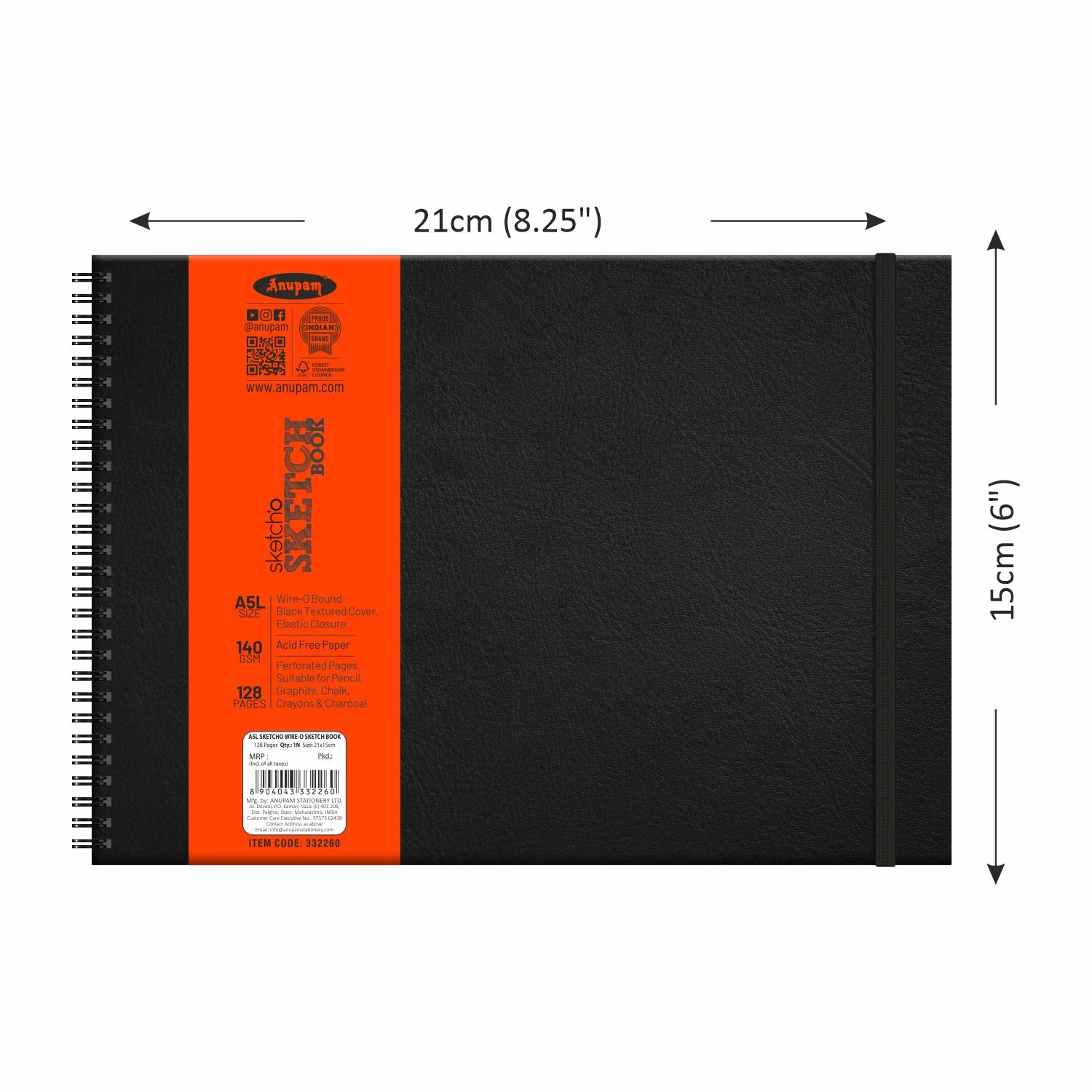 Anupam Sketch-O Sketchbook-Hard Bound-Cartridge Paper-Wire-O Book-140 GSM -128 Pages - Image 6