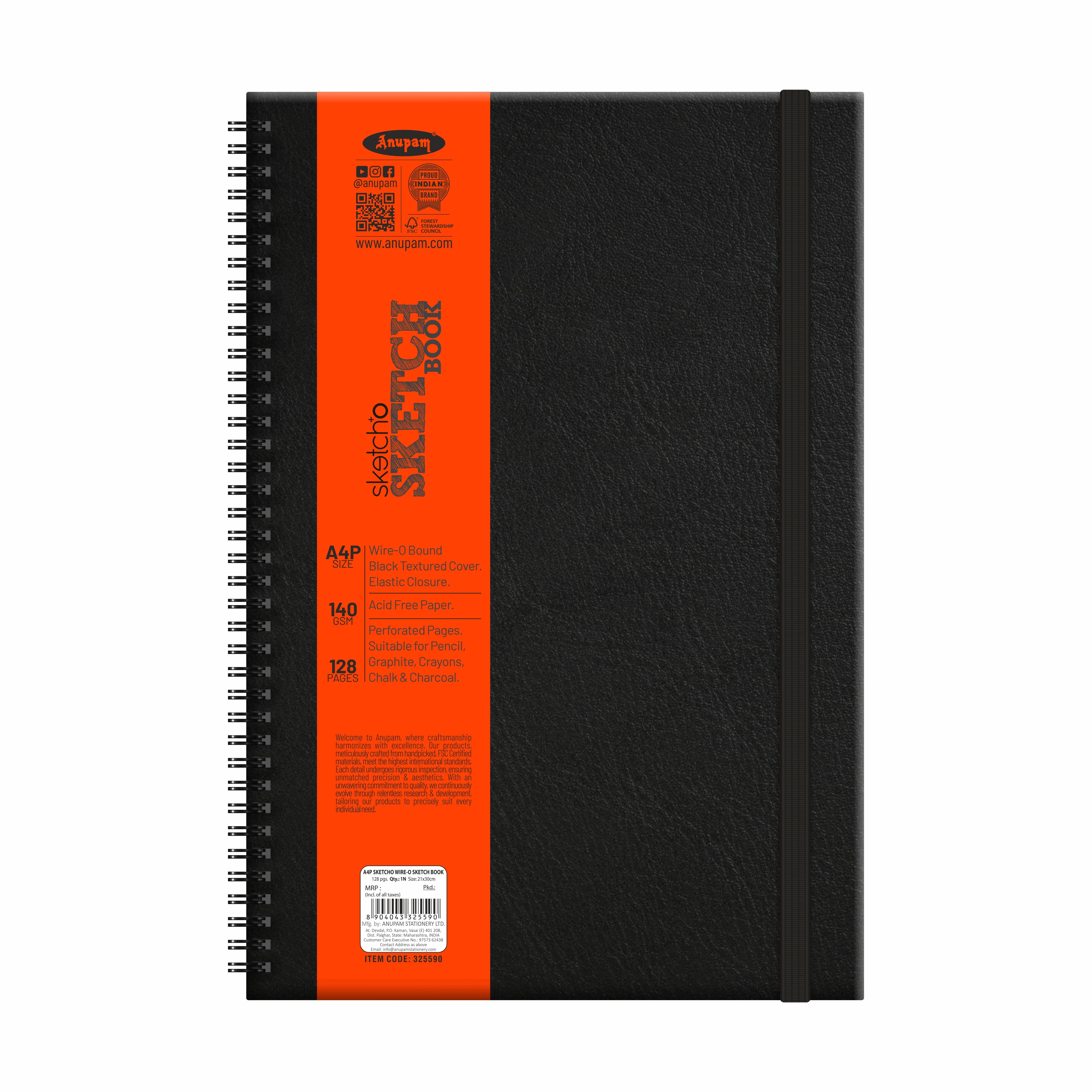 Anupam Sketch-O Sketchbook-Hard Bound-Cartridge Paper-Wire-O Book-140 GSM -128 Pages - Image 7