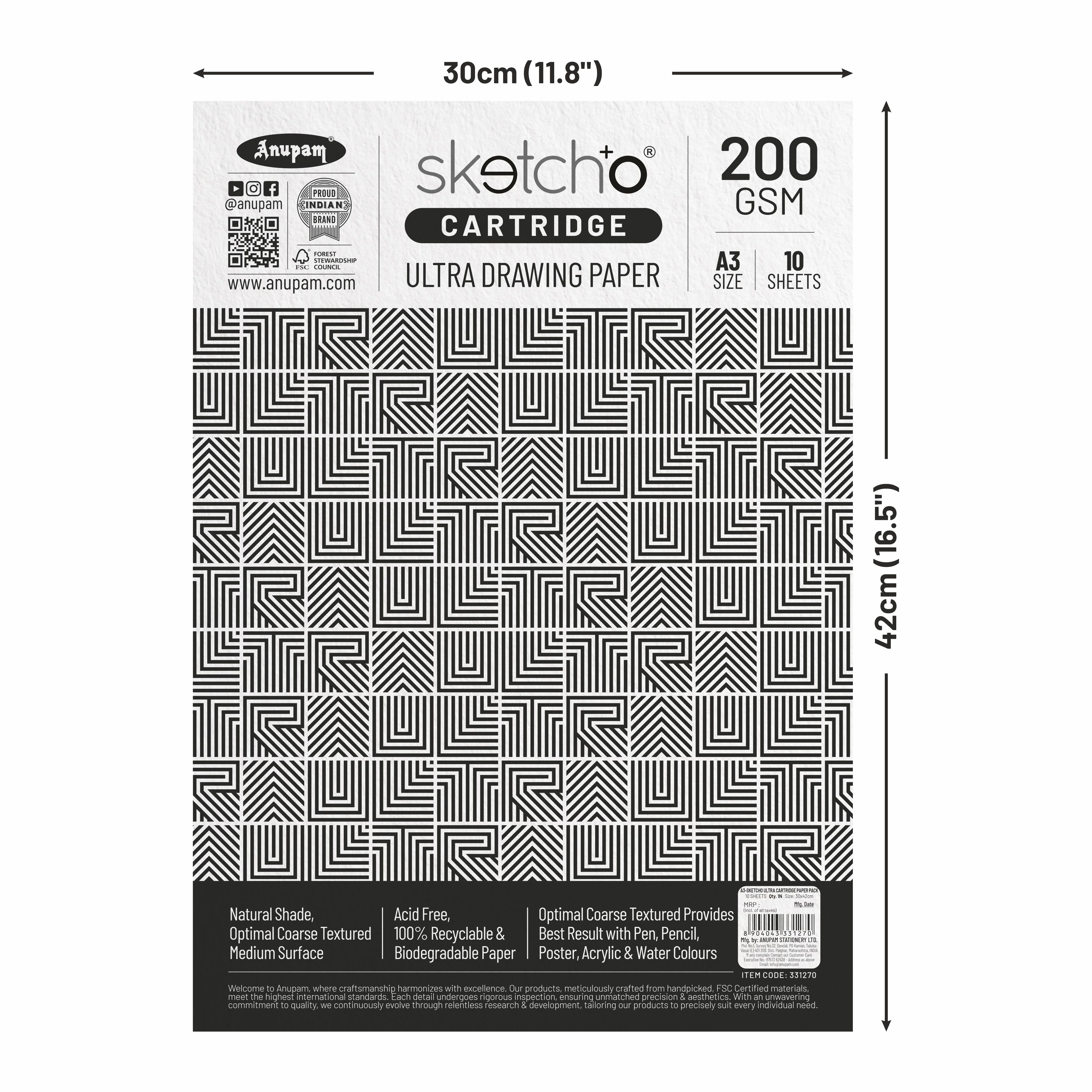 Anupam Sketch-O Ultra Drawing Cartridge Paper Pack - 200 GSM (Pack of 2) - Image 3