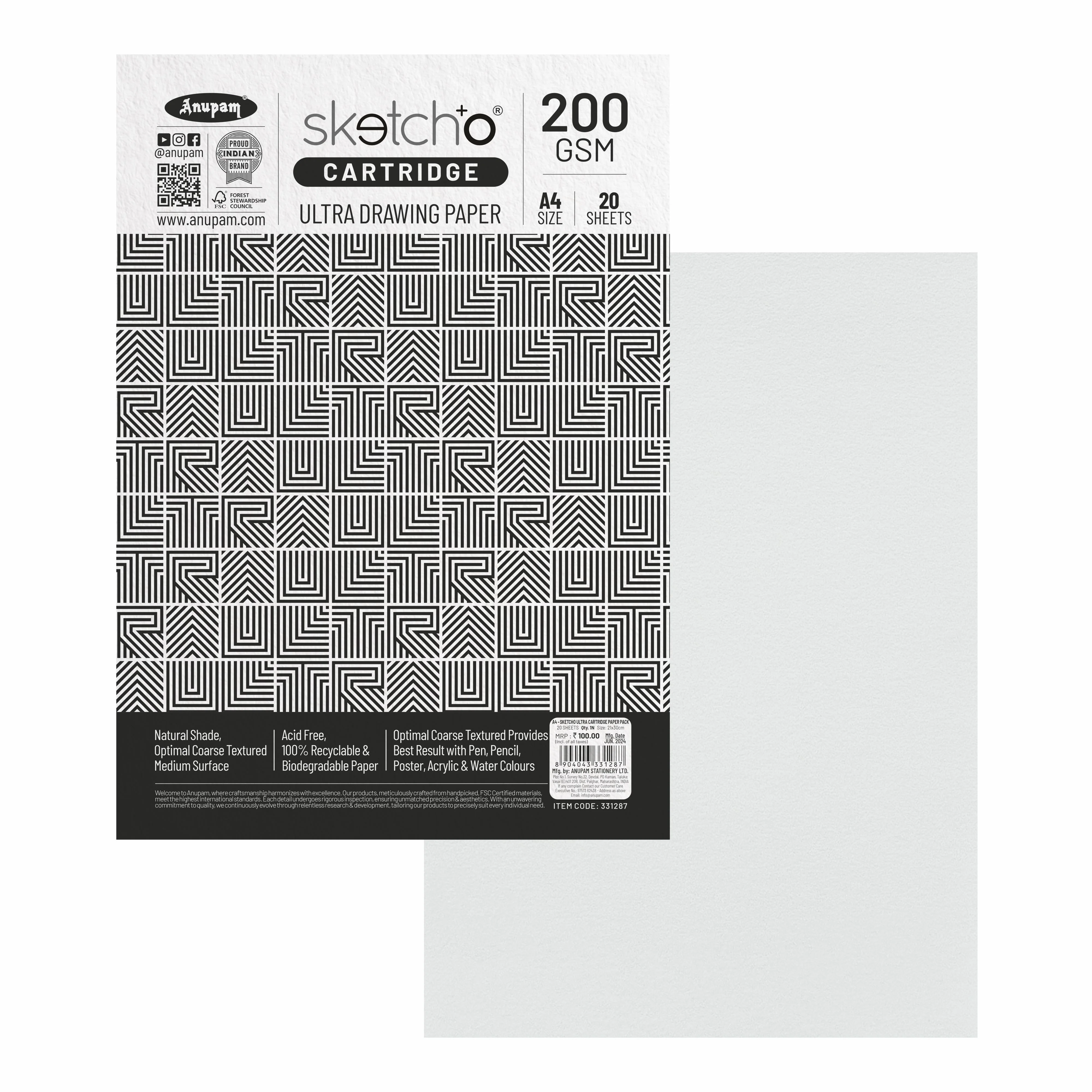 Anupam Sketch-O Ultra Drawing Cartridge Paper Pack - 200 GSM (Pack of 2) - Image 6