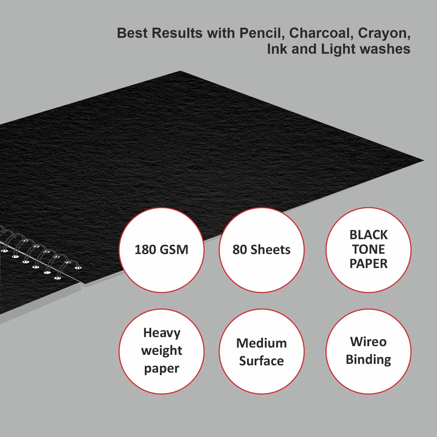 Anupam SketchO Slate Black Paper Sketchbook Wireo Bound-Elastic Closure -180 GSM-Acid Free-80 Pages - Image 10