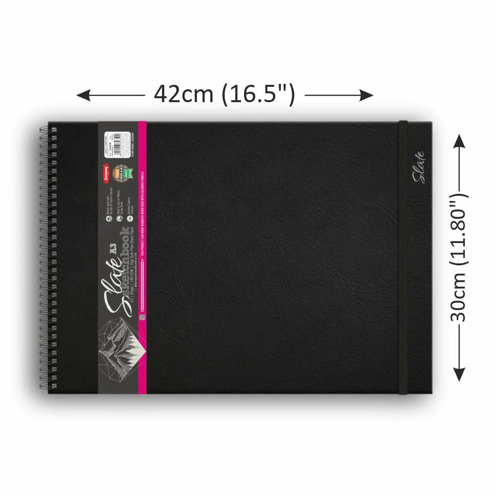 Anupam SketchO Slate Black Paper Sketchbook Wireo Bound-Elastic Closure -180 GSM-Acid Free-80 Pages - Image 2