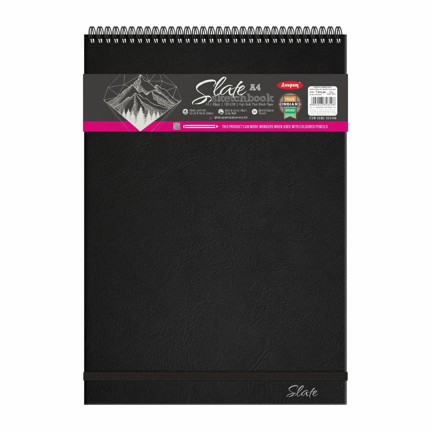 Anupam SketchO Slate Black Paper Sketchbook Wireo Bound-Elastic Closure -180 GSM-Acid Free-80 Pages - Image 3
