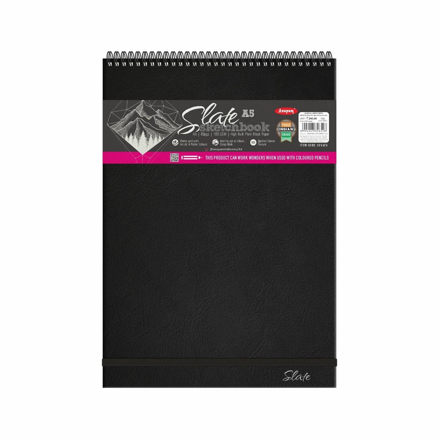 Anupam SketchO Slate Black Paper Sketchbook Wireo Bound-Elastic Closure -180 GSM-Acid Free-80 Pages - Image 7