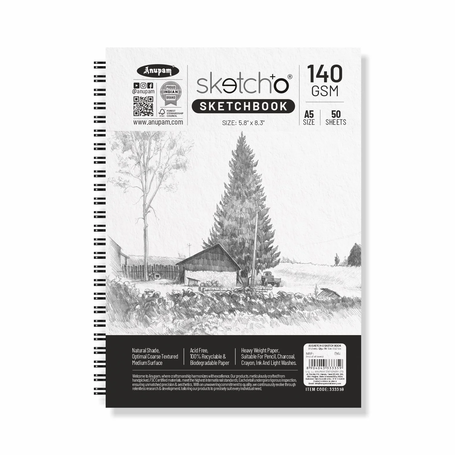 Anupam Sketch-O Sketching and Drawing Sketchbook-Soft Bound-Cartridge Paper-140GSM-Wireo Book - Image 15