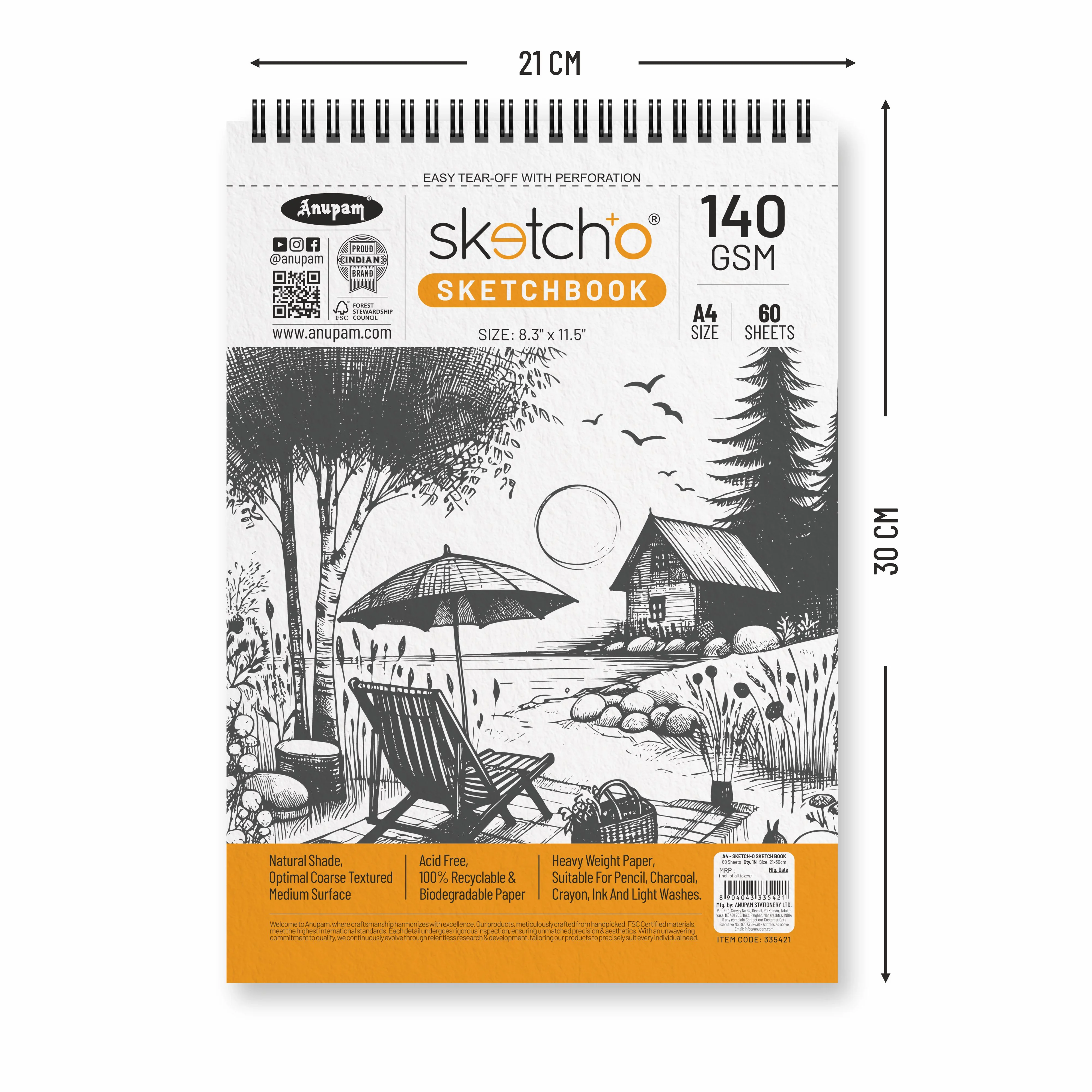 Anupam Sketch-O Sketching and Drawing Sketchbook-Soft Bound-Cartridge Paper-140GSM-Wireo Book - Image 22
