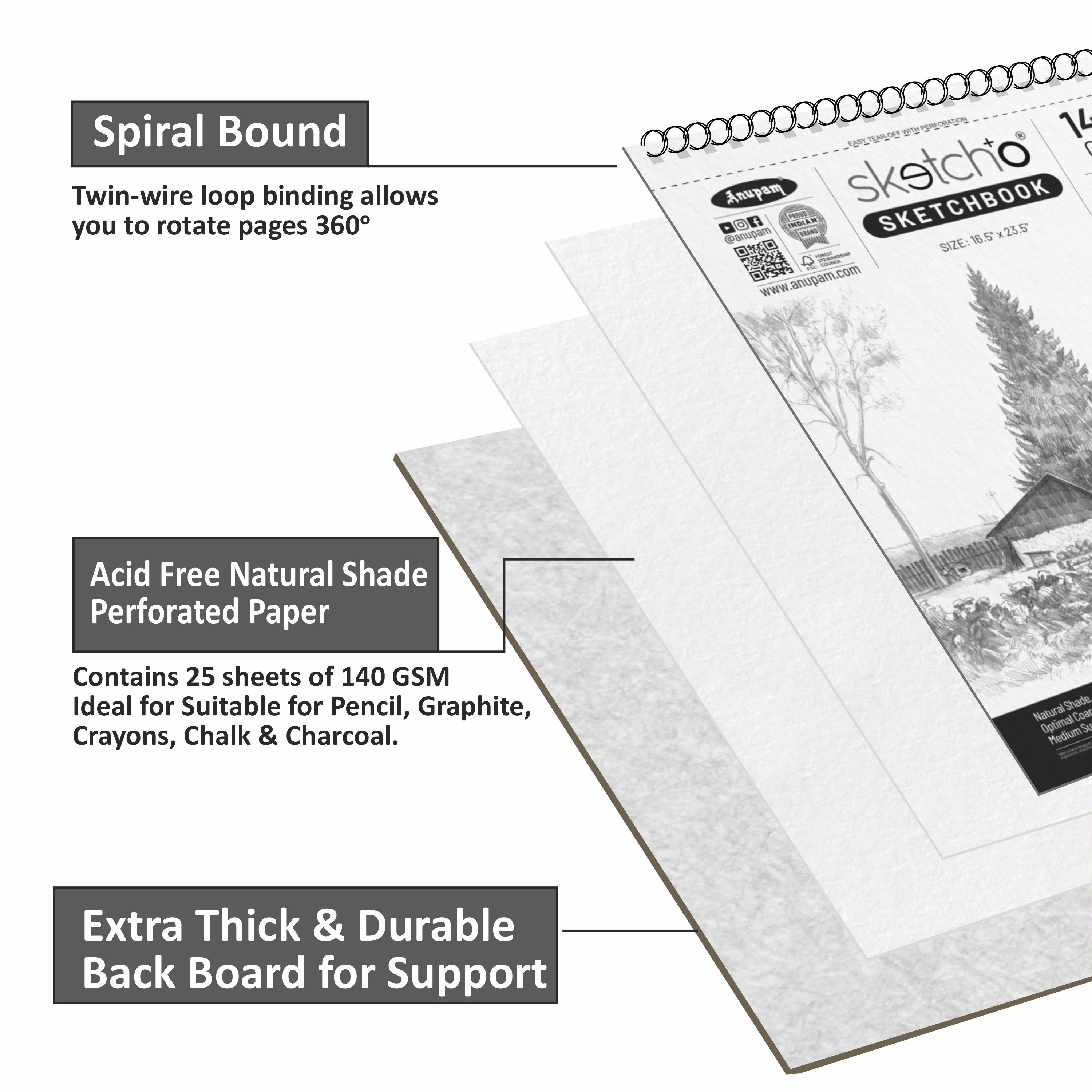 Anupam Sketch-O Sketching and Drawing Sketchbook-Soft Bound-Cartridge Paper-140GSM-Wireo Book - Image 3