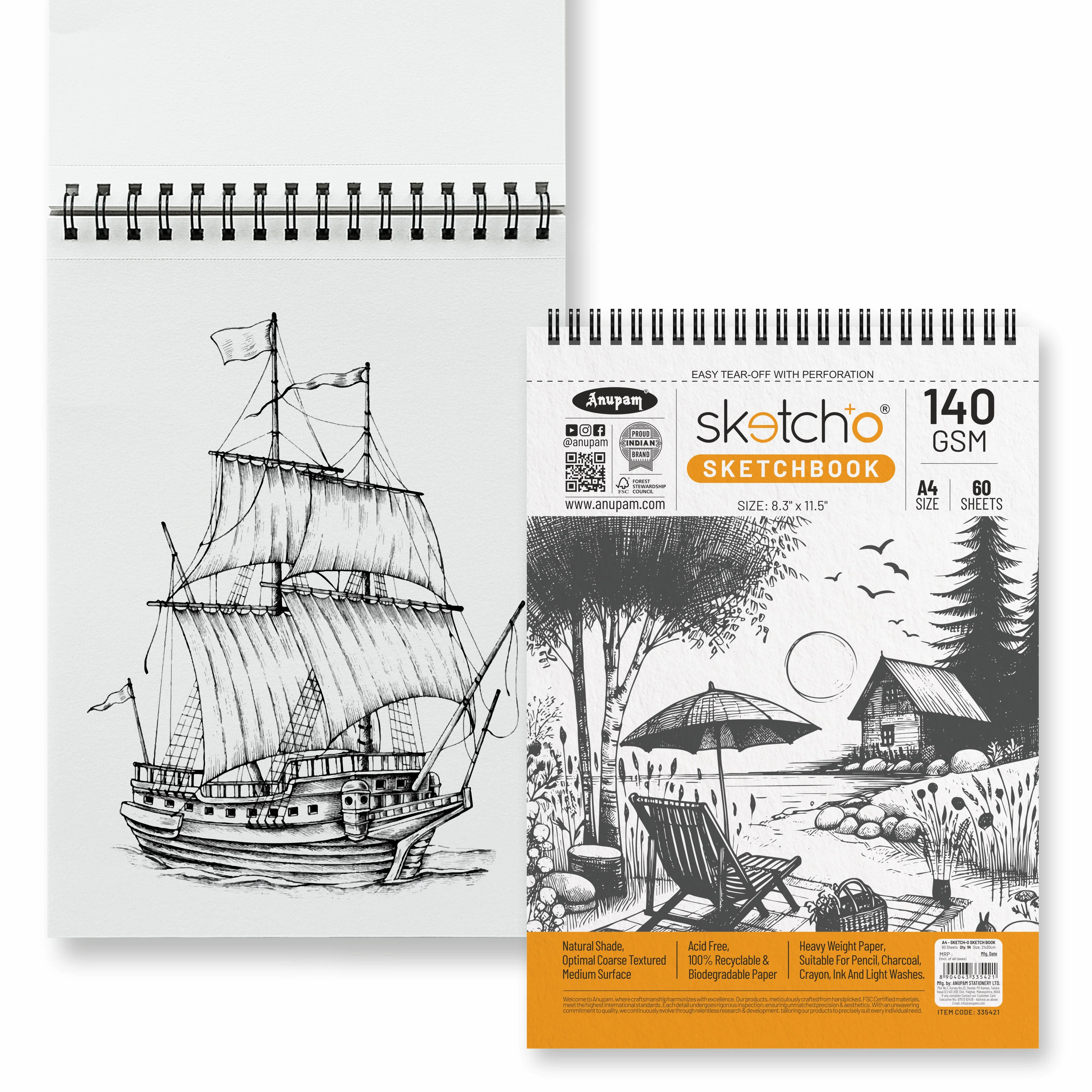 Anupam Sketch-O Sketching and Drawing Sketchbook-Soft Bound-Cartridge Paper-140GSM-Wireo Book - Image 31