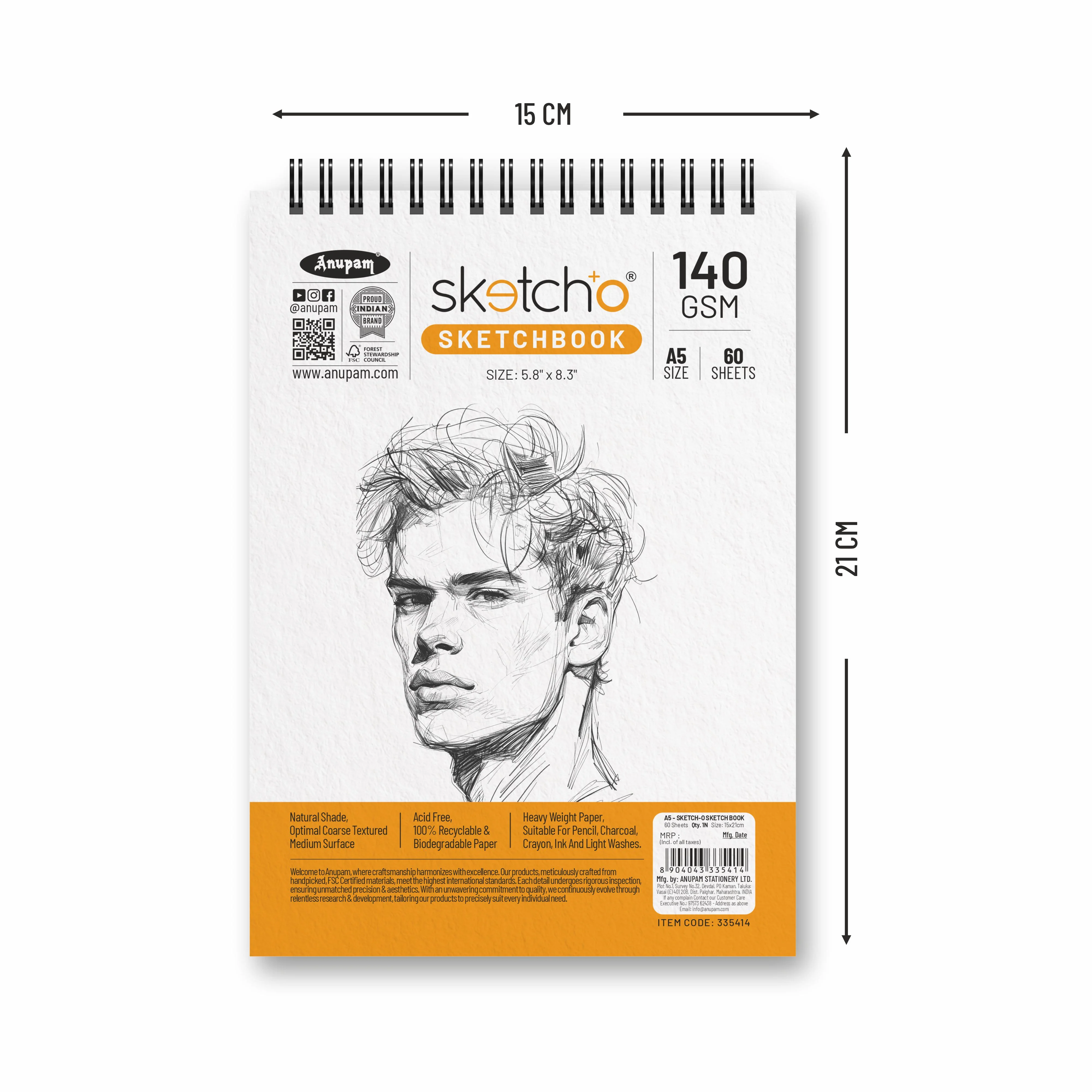 Anupam Sketch-O Sketching and Drawing Sketchbook-Soft Bound-Cartridge Paper-140GSM-Wireo Book - Image 33