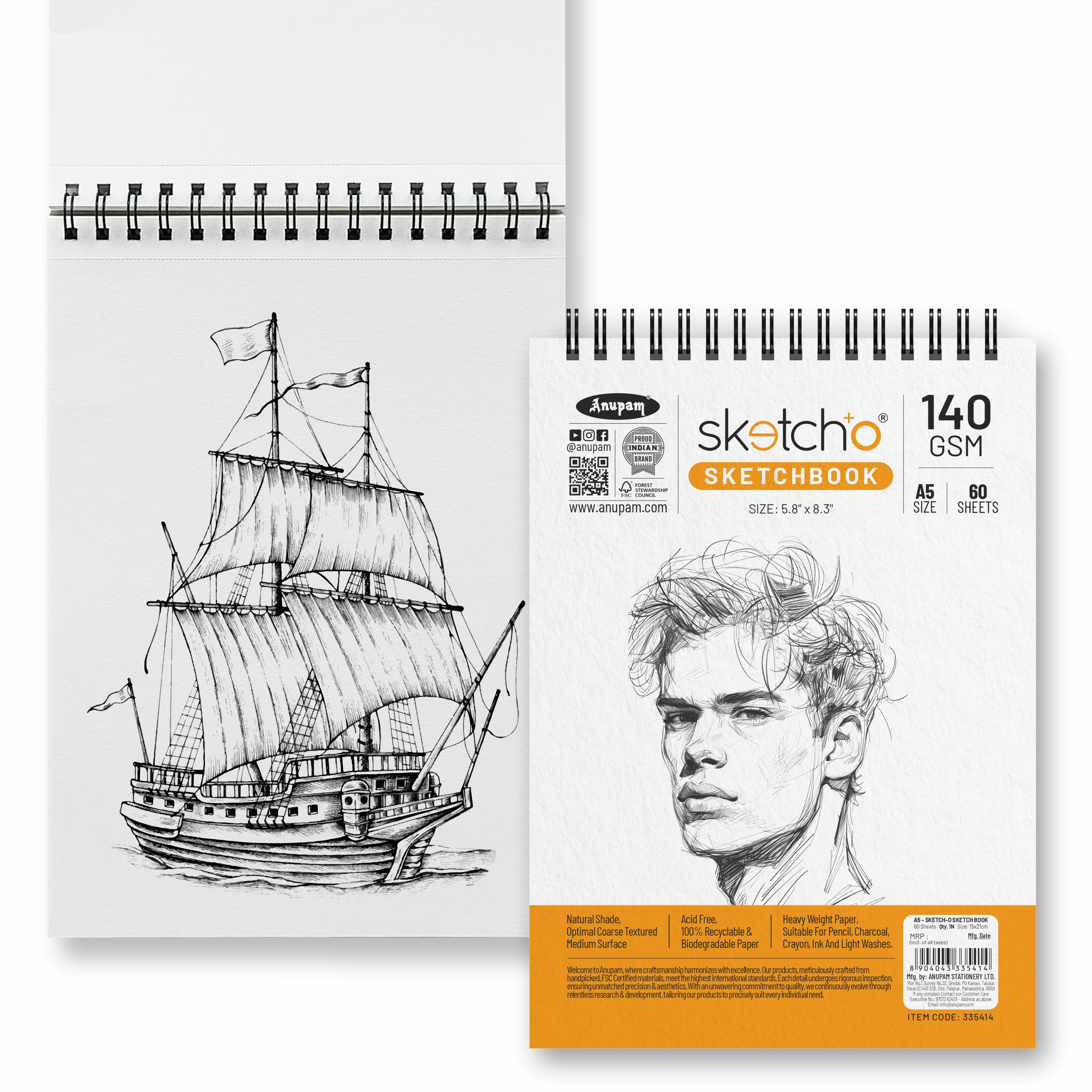 Anupam Sketch-O Sketching and Drawing Sketchbook-Soft Bound-Cartridge Paper-140GSM-Wireo Book - Image 43