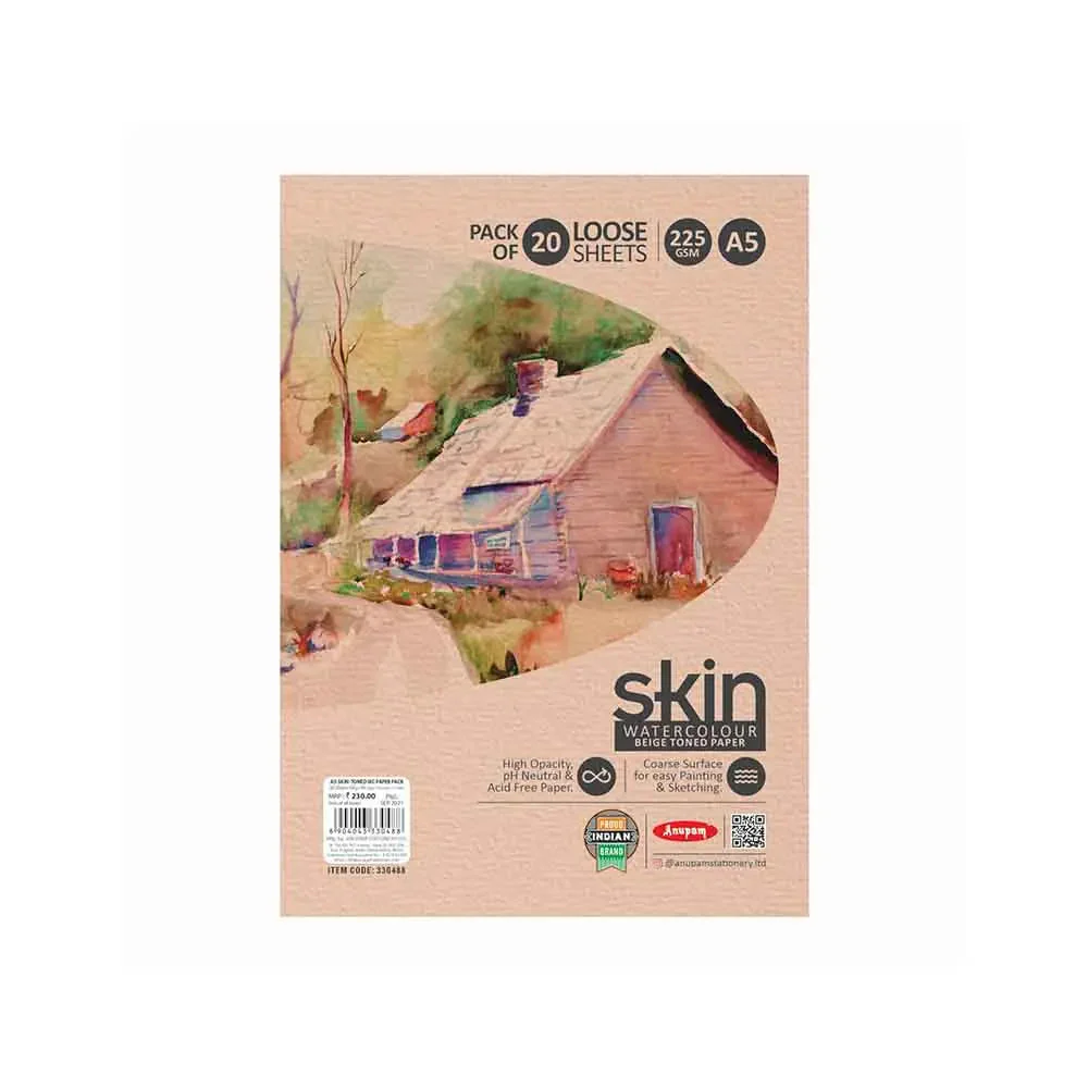 Anupam Skin Toned Watercolour Paper Loose Sheets 225gsm - Image 3