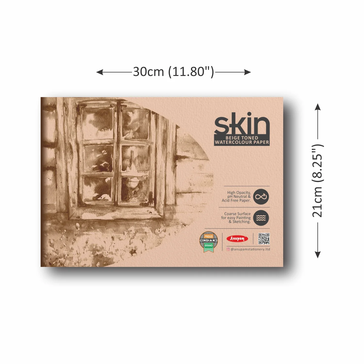 Anupam Skin Toned (Beige) Watercolour Paper-Cold Pressed -Glued Pad - 225GSM - 15Sheets - Image 3