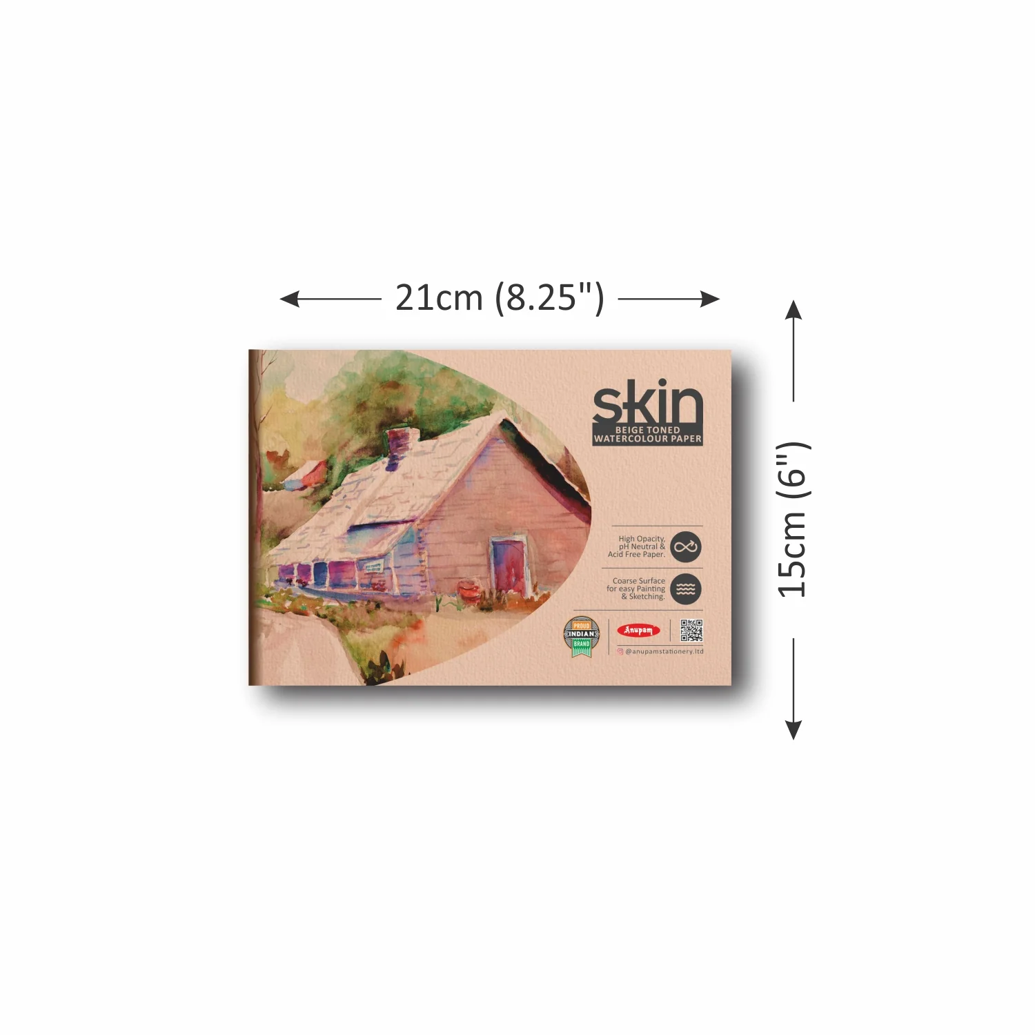 Anupam Skin Toned (Beige) Watercolour Paper-Cold Pressed -Glued Pad - 225GSM - 15Sheets - Image 4