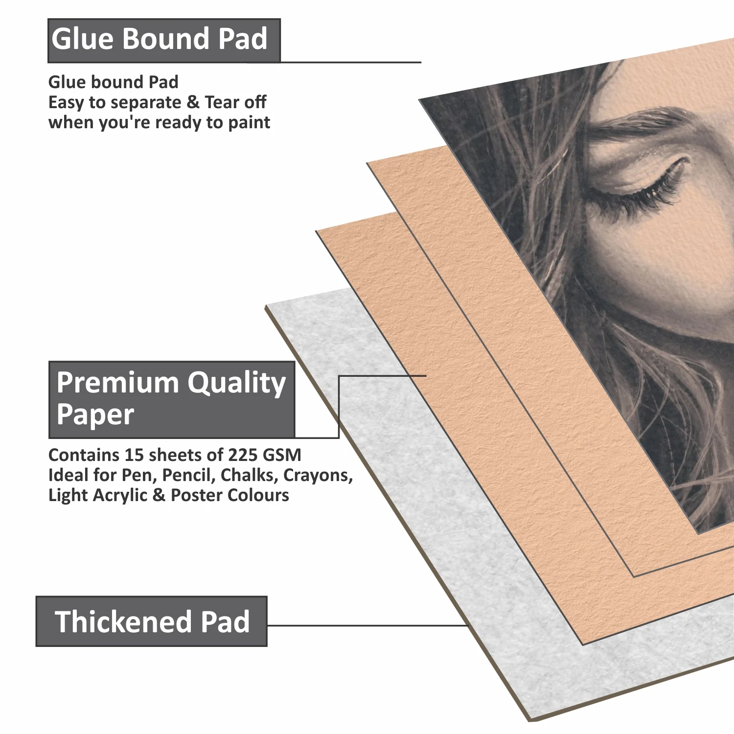 Anupam Skin Toned (Beige) Watercolour Paper-Cold Pressed -Glued Pad - 225GSM - 15Sheets - Image 5