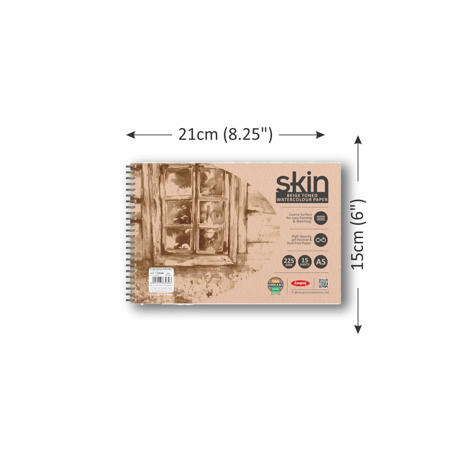 Anupam Skin Toned Watercolour Paper-Acid Free-Wireo Book-225 GSM-15 Sheets - Image 3
