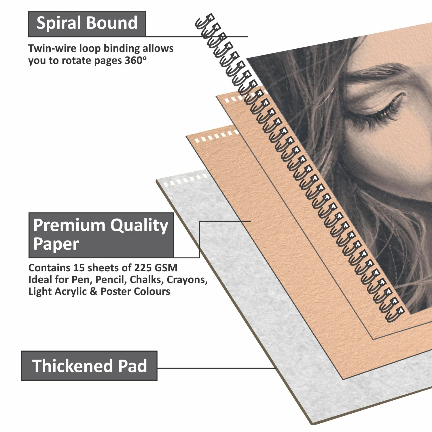Anupam Skin Toned Watercolour Paper-Acid Free-Wireo Book-225 GSM-15 Sheets - Image 4
