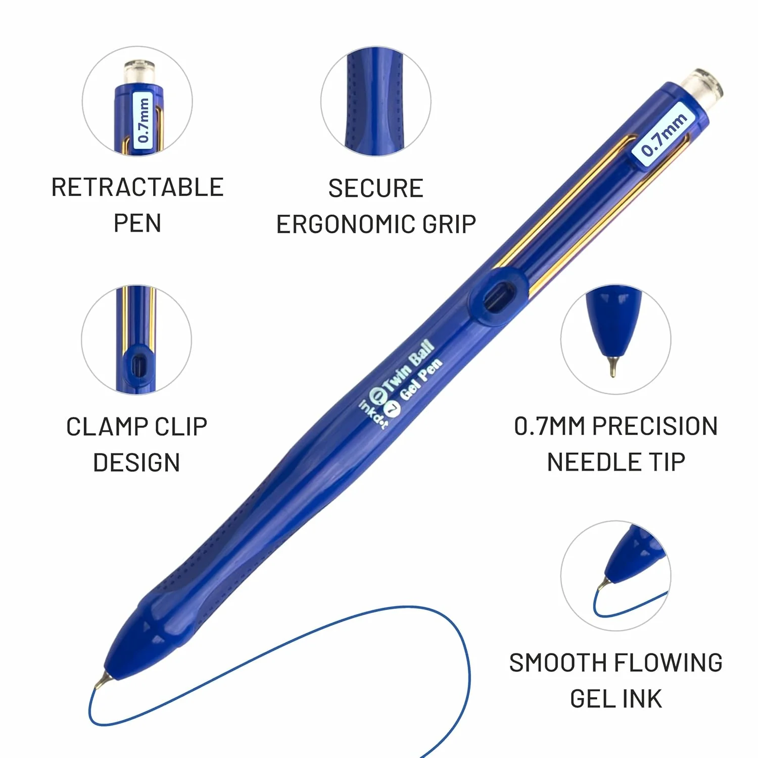 Anupam Snapy Blue Gel Pens, Waterproof Quick Dry Blue Ink, 0.7mm Fine Point Retractable Smooth Writing Pens - Image 4