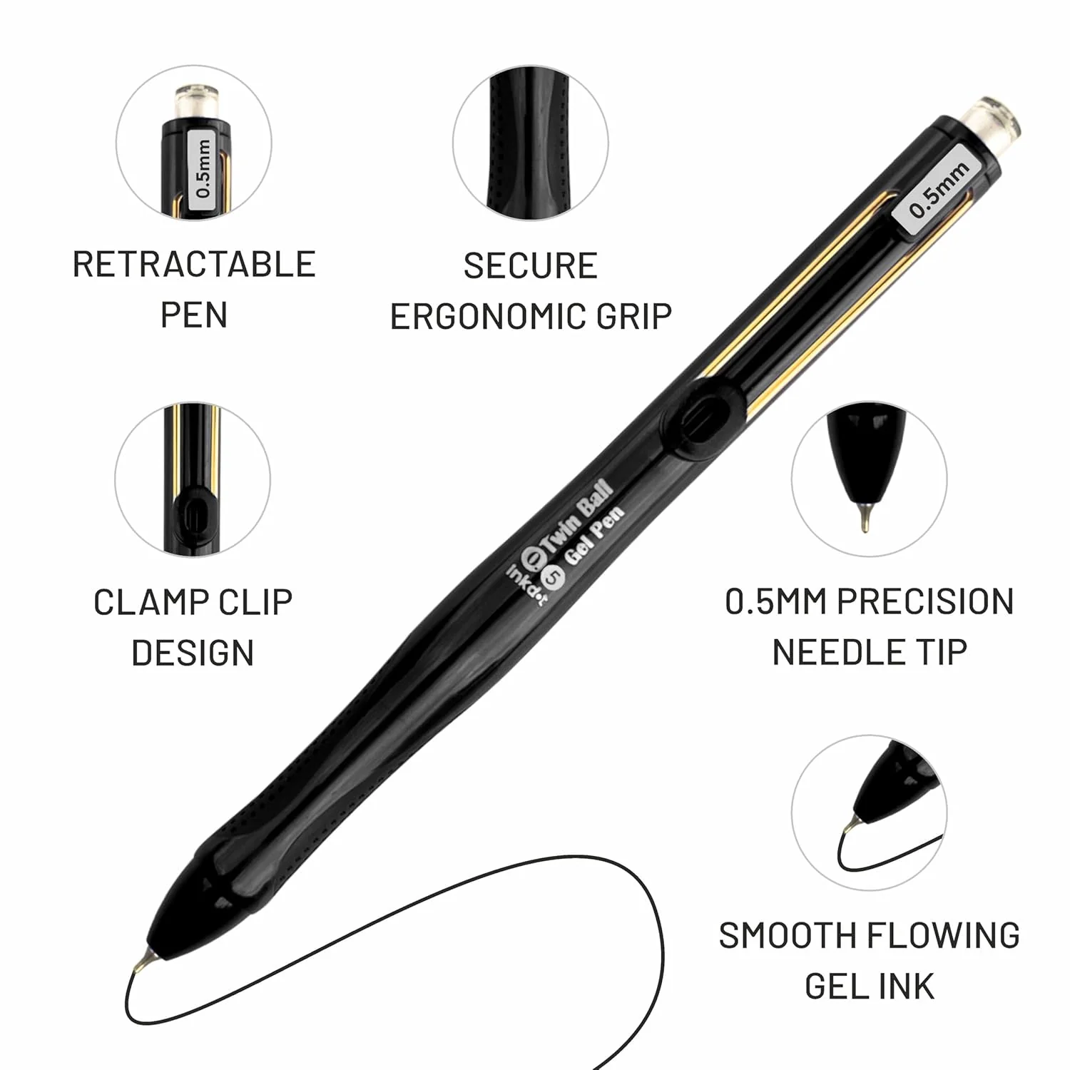 Anupam Snapy Blue Gel Pens, Waterproof Quick Dry BlueInk, 0.5mm Fine Point Retractable Smooth Writing Pens for Journaling, Writing Gel Pen - Image 3