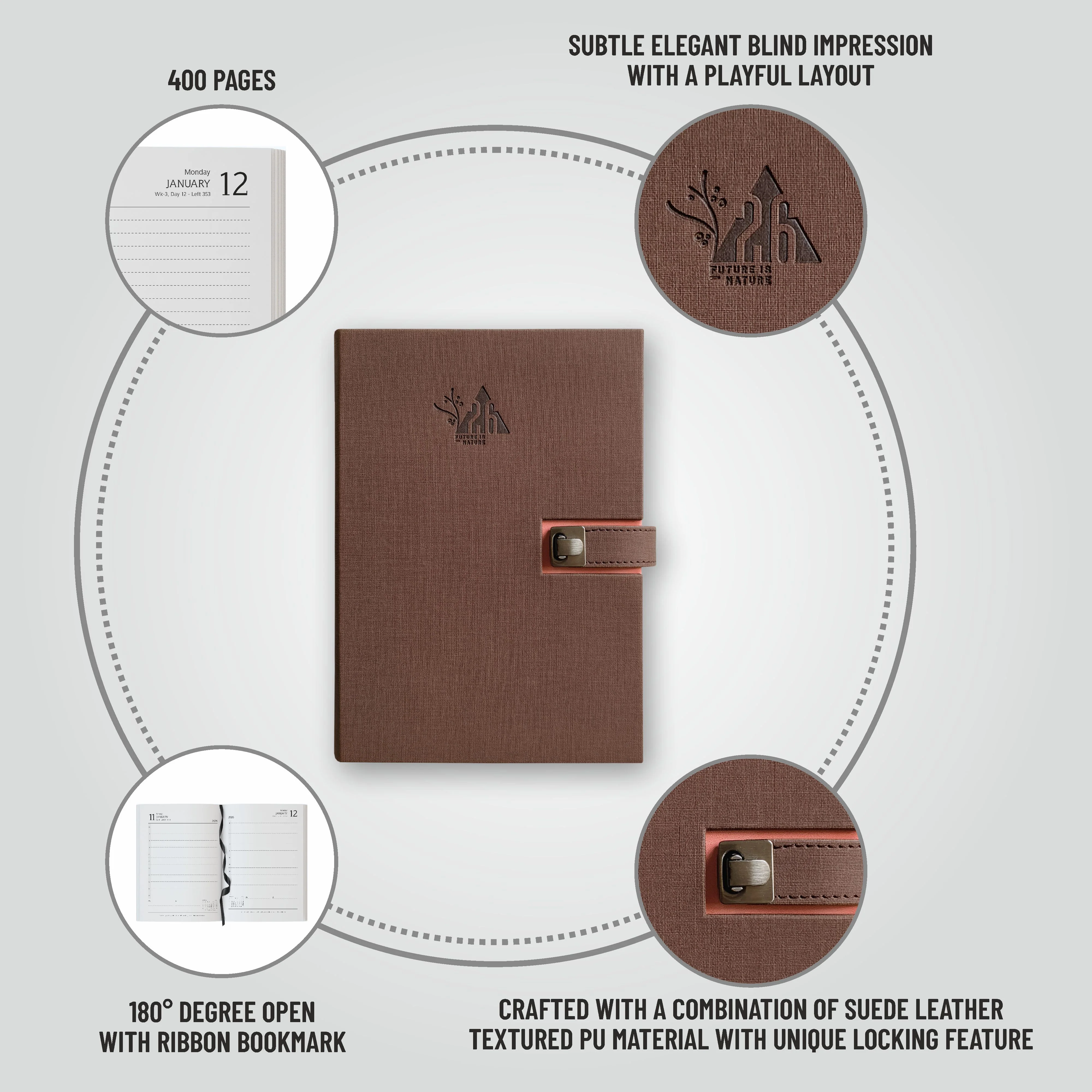 Anupam Spark 2026 New Year Diary – Daily Planner with Dates, Magnetic Closure, Monthly Calendar, PU Cover with Pen Holder – 80 GSM, 365 Pages - Image 20