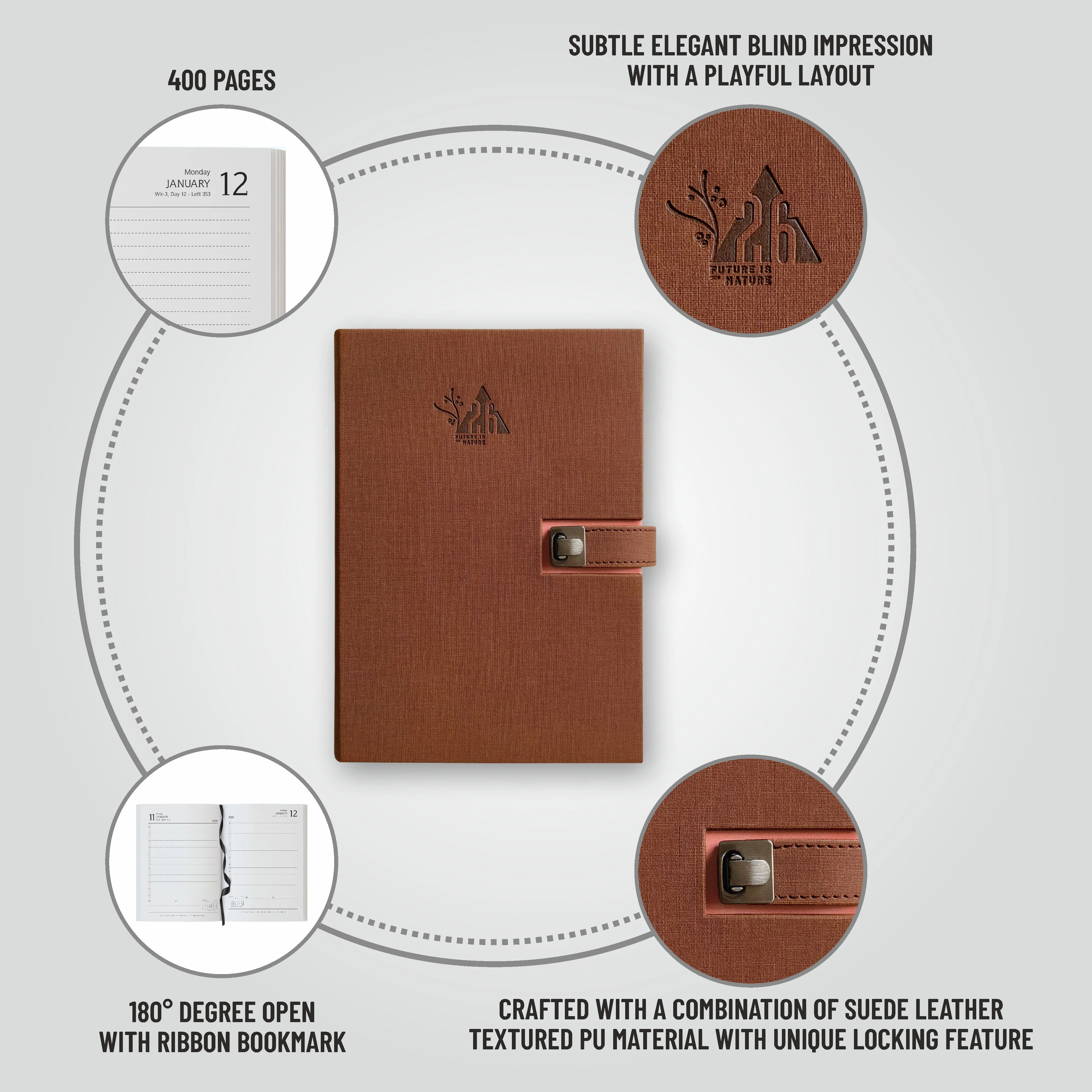 Anupam Spark 2026 New Year Diary – Daily Planner with Dates, Magnetic Closure, Monthly Calendar, PU Cover with Pen Holder – 80 GSM, 365 Pages - Image 8