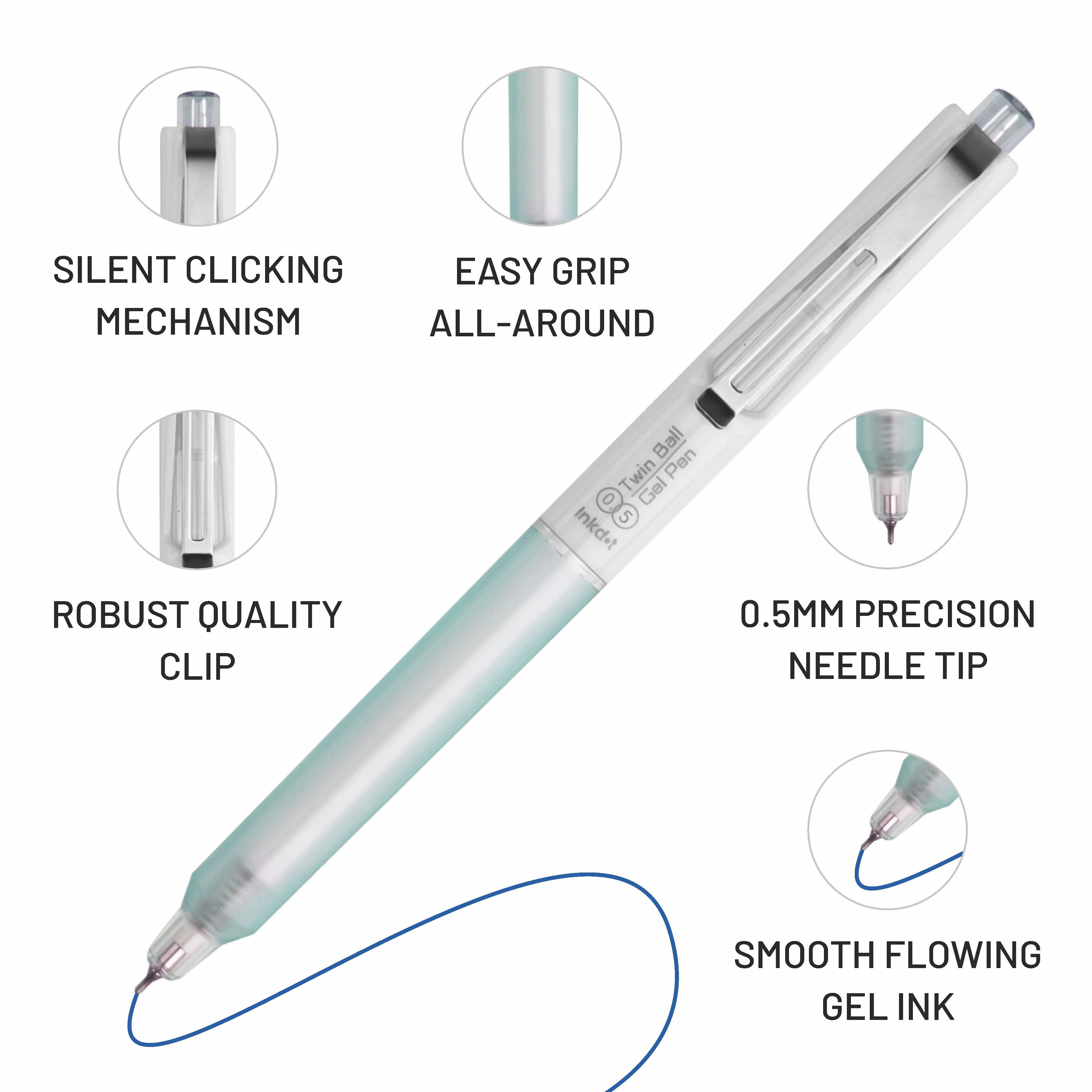Anupam Sylent Blue Gel Pens, Waterproof Quick Dry Blue Ink, 0.5mm Fine Point Retractable Smooth Writing Pens for Journaling, Writing Gel Pen - Image 4