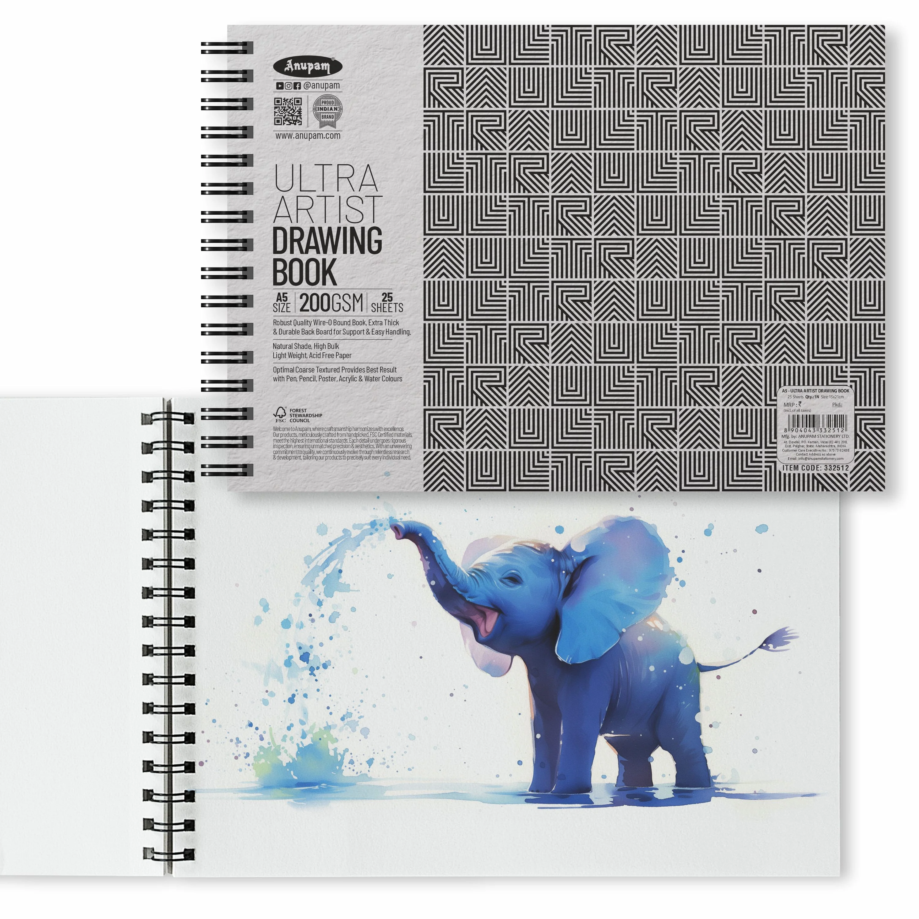 Anupam Ultra Artist Drawing Book - Wireo Bound - 200gsm Cartridge Paper-25 sheets - Image 10