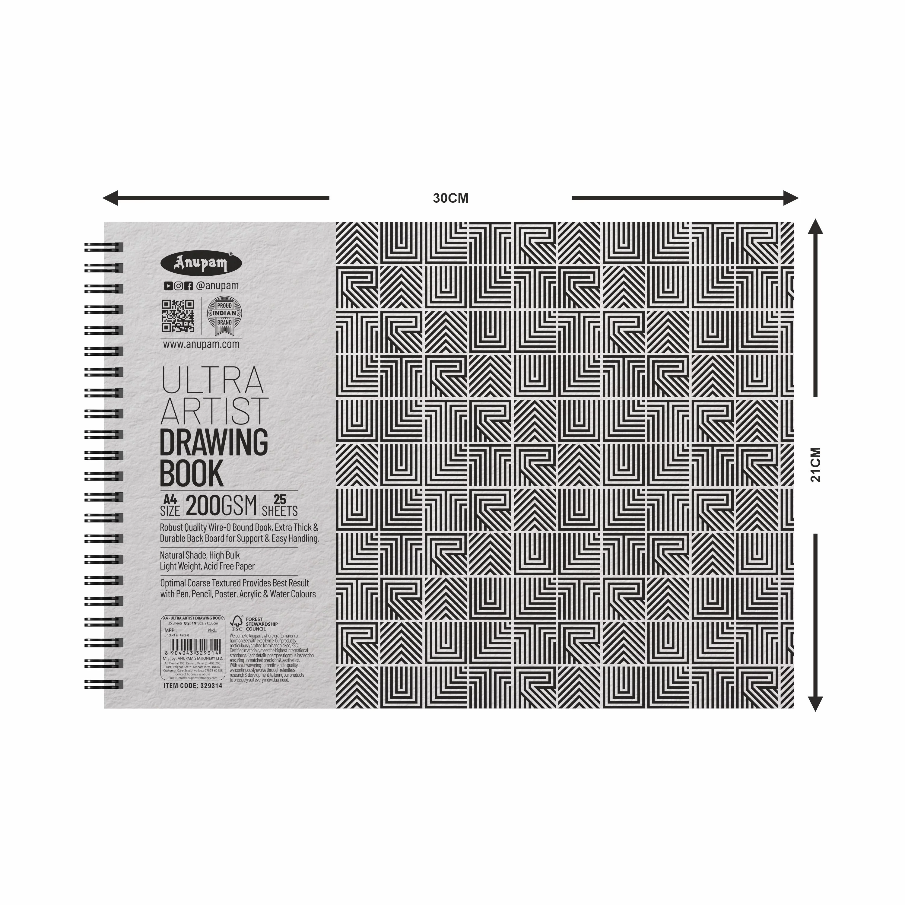 Anupam Ultra Artist Drawing Book - Wireo Bound - 200gsm Cartridge Paper-25 sheets - Image 3