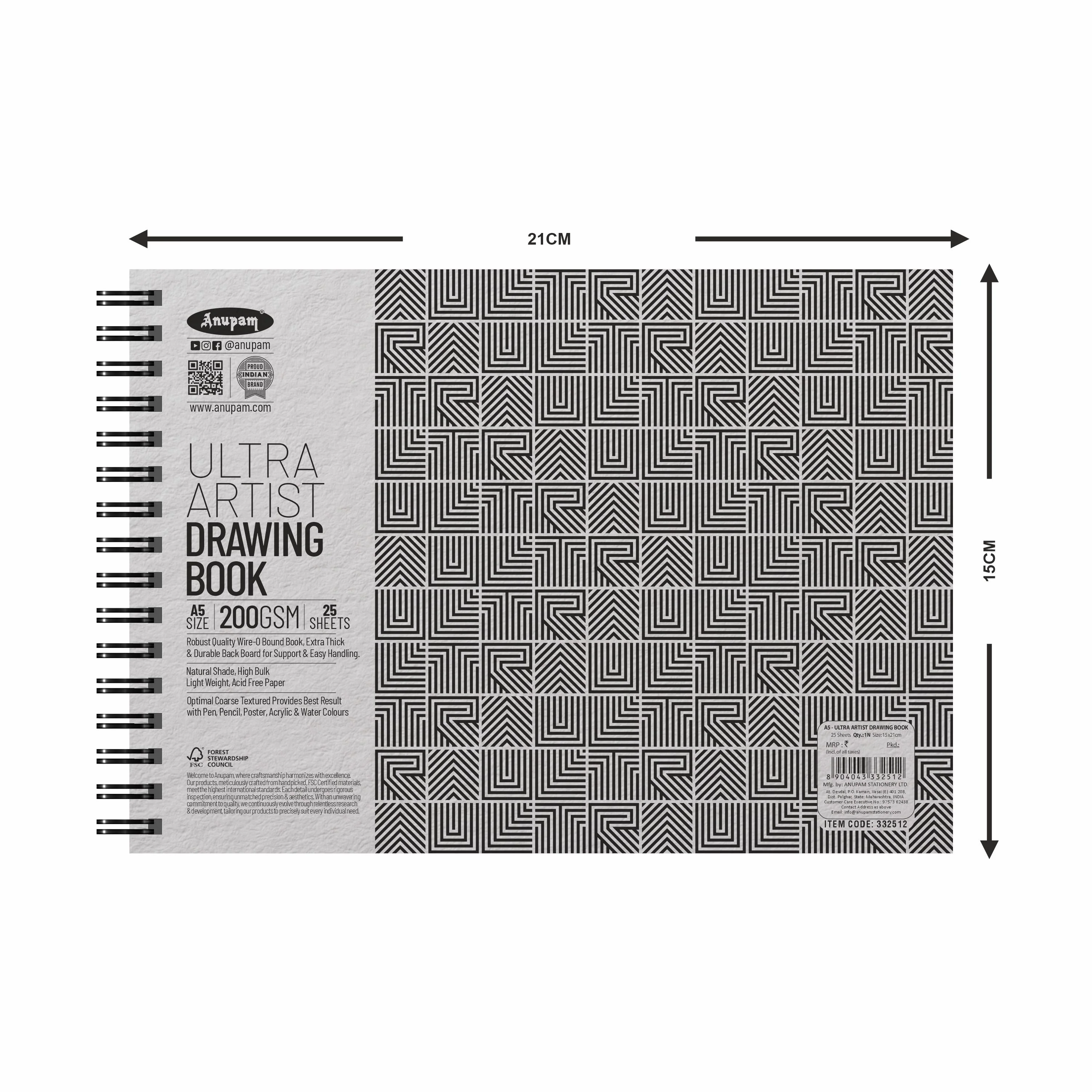 Anupam Ultra Artist Drawing Book - Wireo Bound - 200gsm Cartridge Paper-25 sheets - Image 4