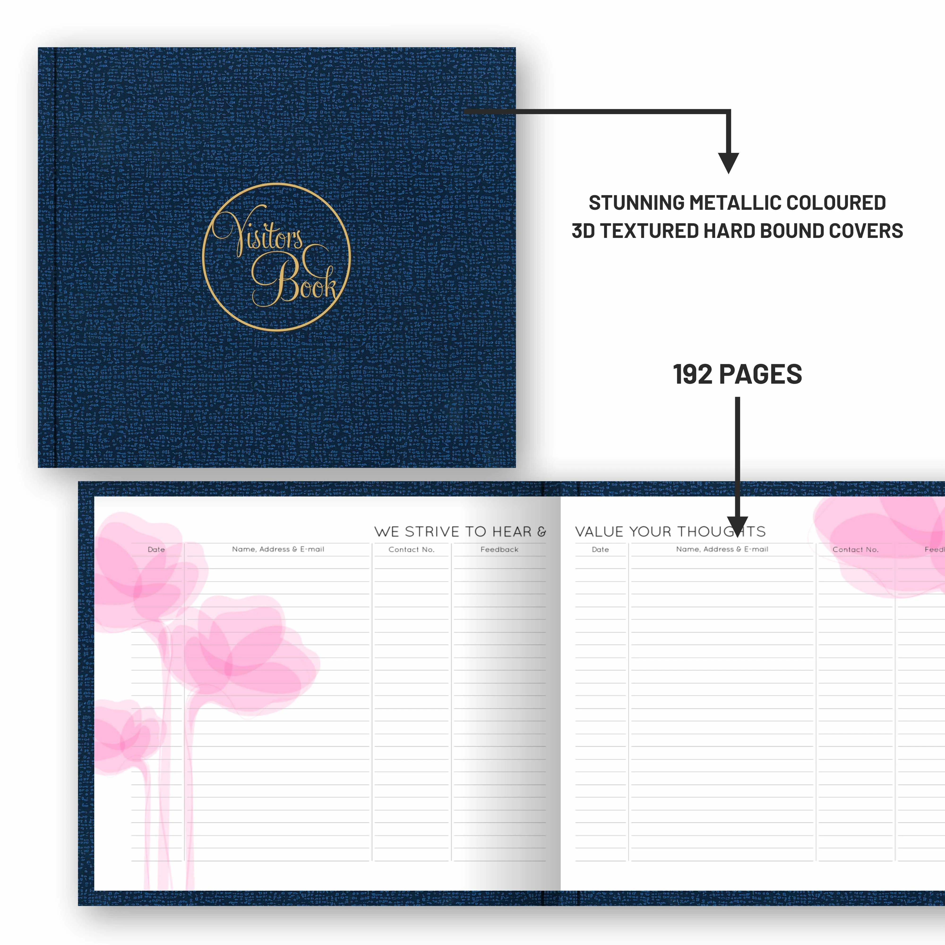Anupam Visitors Register Book-Hard Bound-3D Acrylic Coated Cover Material-Landscape-Medium Size 22x25cm-80 GSM-192 Pages for Reception-Business - Image 4