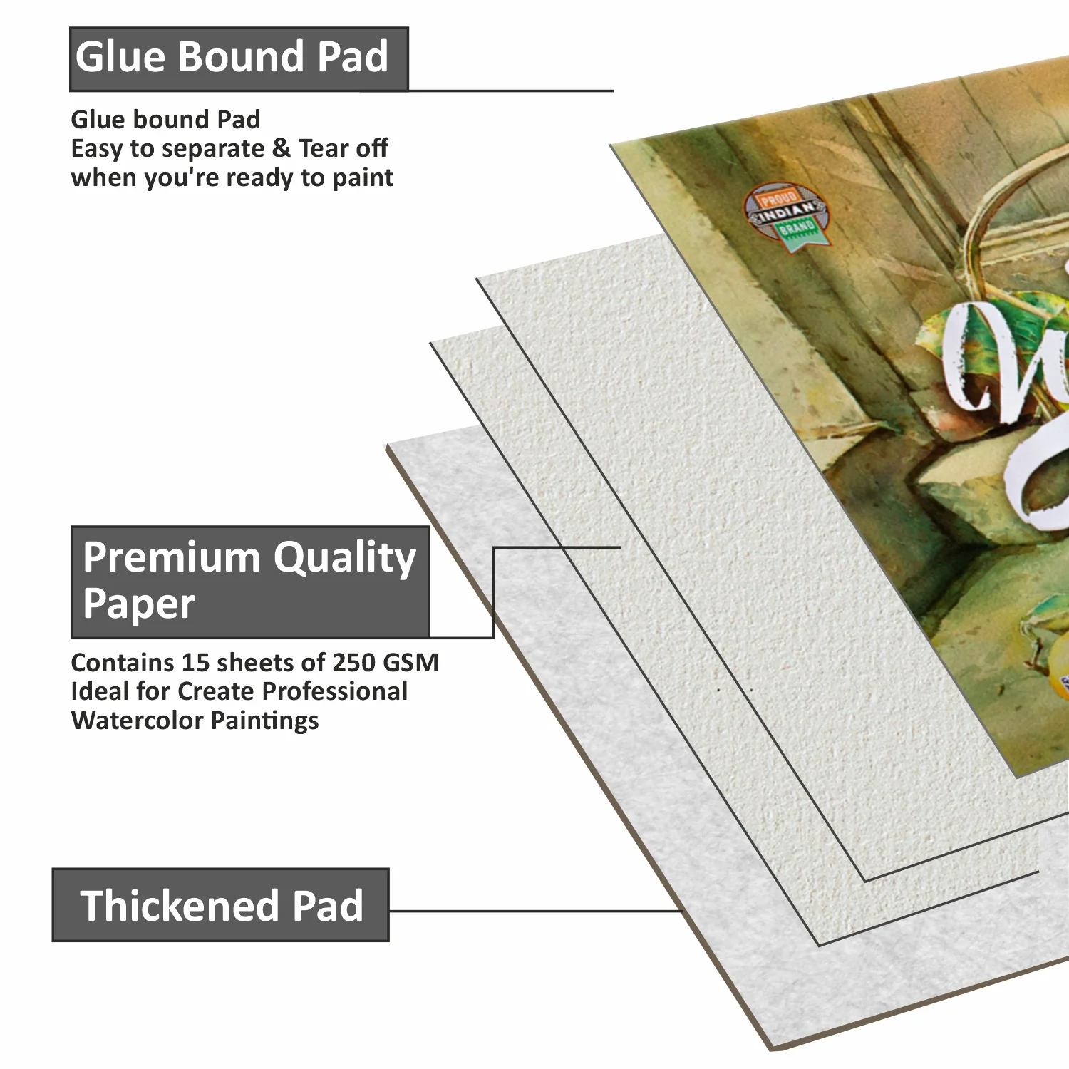 Anupam 100% Cotton Water Colour Paper Pad-Acid Free-Rough Pressed - 250 GSM - 15 Sheets - Image 7