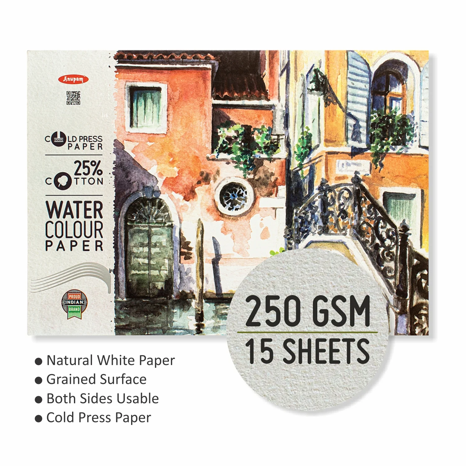 Anupam 25% Cotton Watercolour Paper Pad - Cold Pressed - 250 GSM - 15 Sheets - Image 5