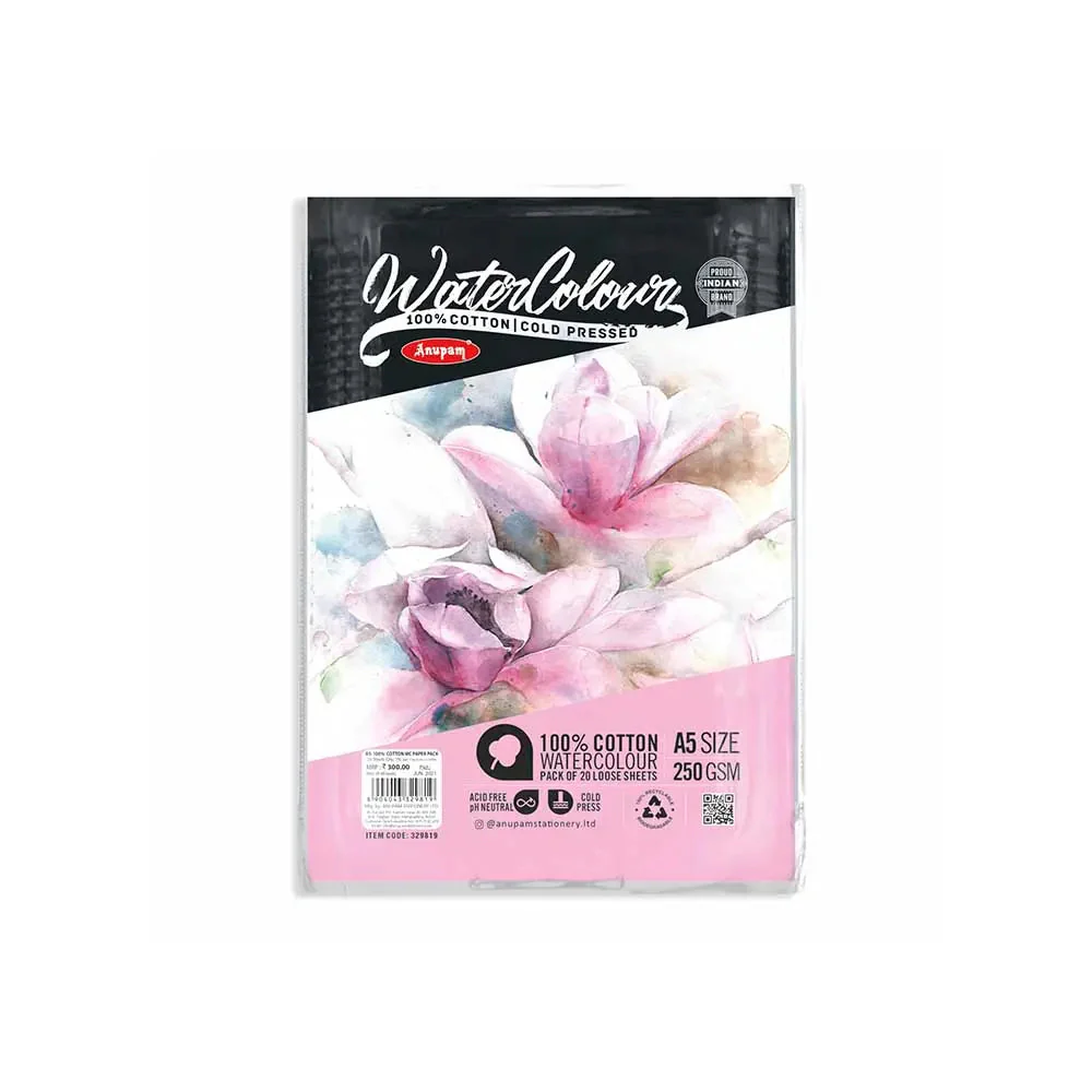 Anupam 100% Cotton Watercolour Paper-Acid Free-Coarse Surface-Cold Pressed-250 GSM-Loose Sheets