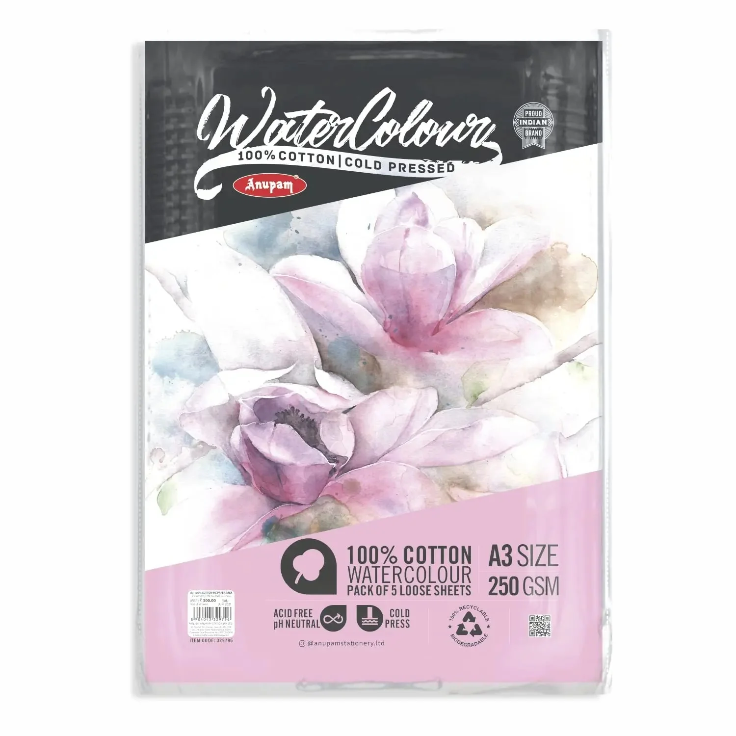 Anupam 100% Cotton Watercolour Paper-Acid Free-Coarse Surface-Cold Pressed-250 GSM-Loose Sheets - Image 2