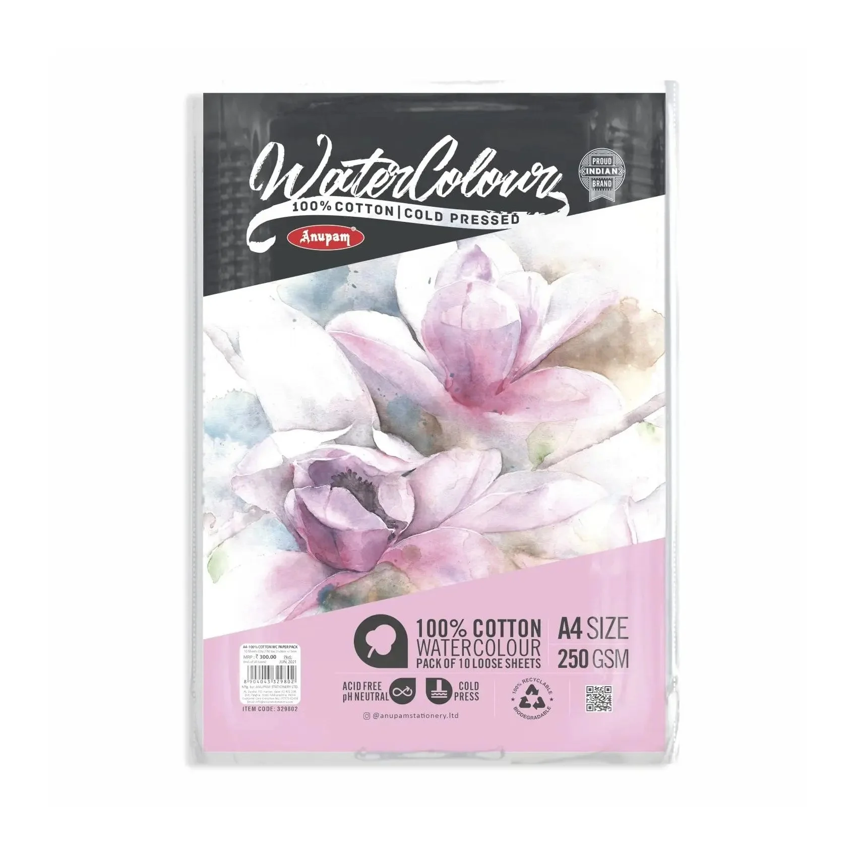 Anupam 100% Cotton Watercolour Paper-Acid Free-Coarse Surface-Cold Pressed-250 GSM-Loose Sheets - Image 3