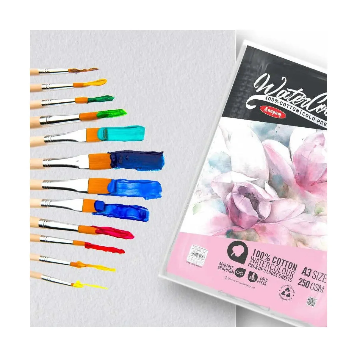Anupam 100% Cotton Watercolour Paper-Acid Free-Coarse Surface-Cold Pressed-250 GSM-Loose Sheets - Image 7