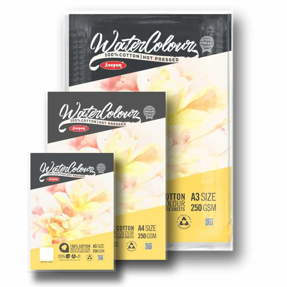Anupam 100% Cotton Watercolour Paper-Acid Free-Coarse Surface-Hot Pressed-Loose Sheets-250 GSM - Image 10