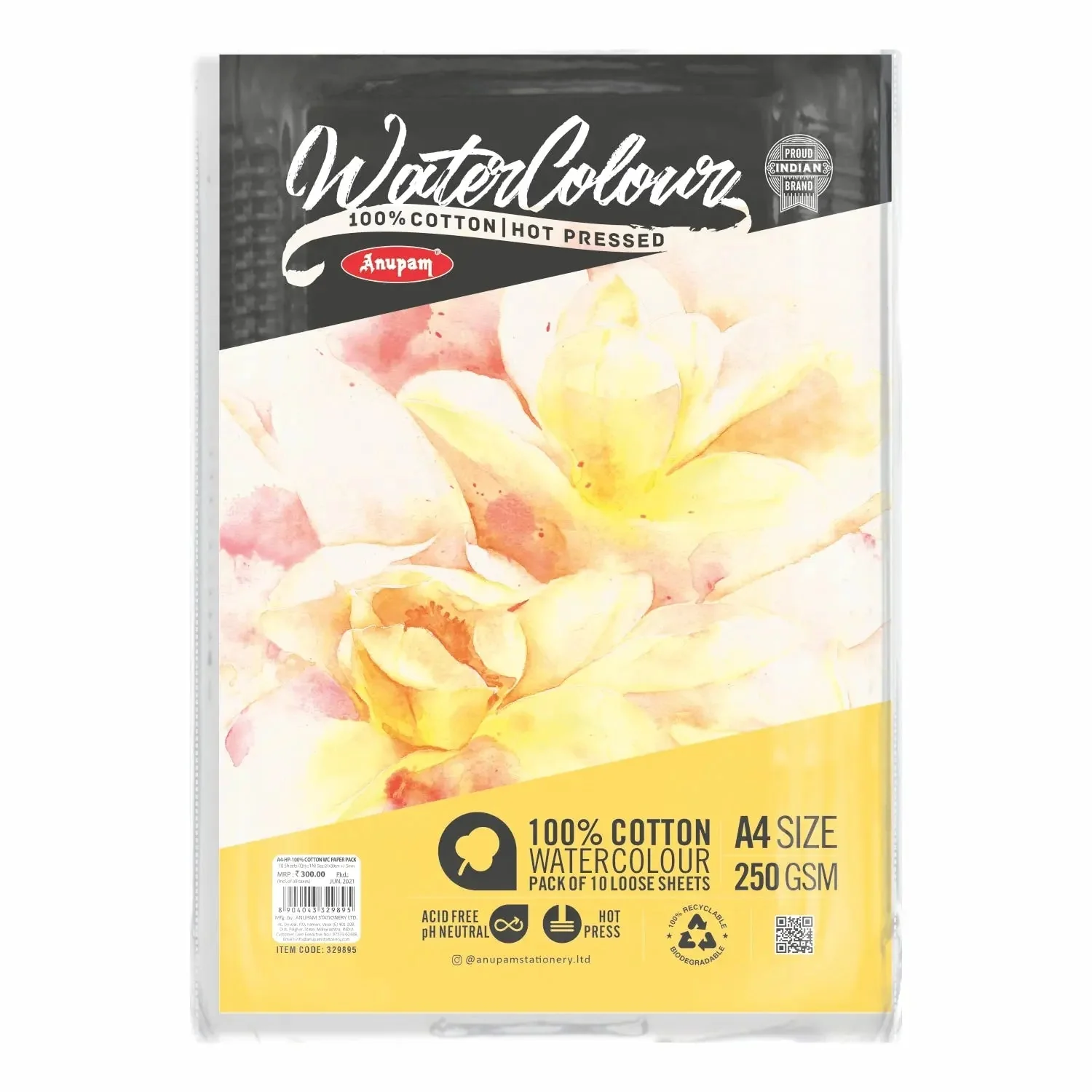 Anupam 100% Cotton Watercolour Paper-Acid Free-Coarse Surface-Hot Pressed-Loose Sheets-250 GSM - Image 2