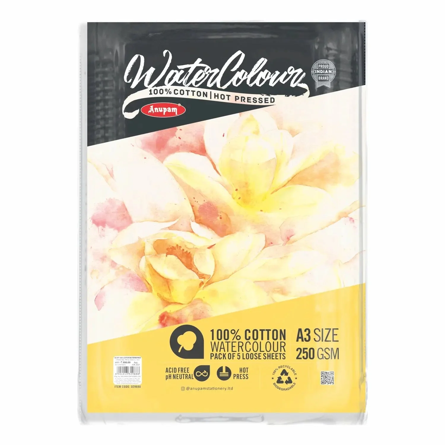 Anupam 100% Cotton Watercolour Paper-Acid Free-Coarse Surface-Hot Pressed-Loose Sheets-250 GSM - Image 3