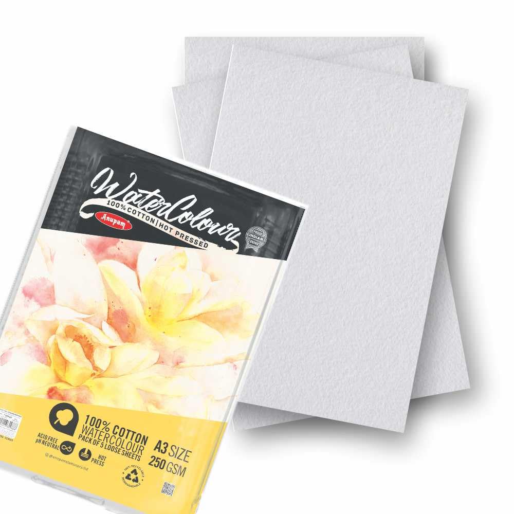 Anupam 100% Cotton Watercolour Paper-Acid Free-Coarse Surface-Hot Pressed-Loose Sheets-250 GSM - Image 5