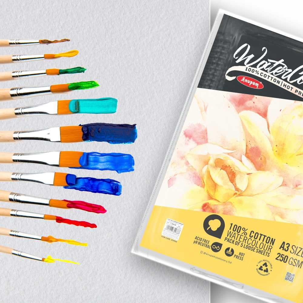 Anupam 100% Cotton Watercolour Paper-Acid Free-Coarse Surface-Hot Pressed-Loose Sheets-250 GSM - Image 9
