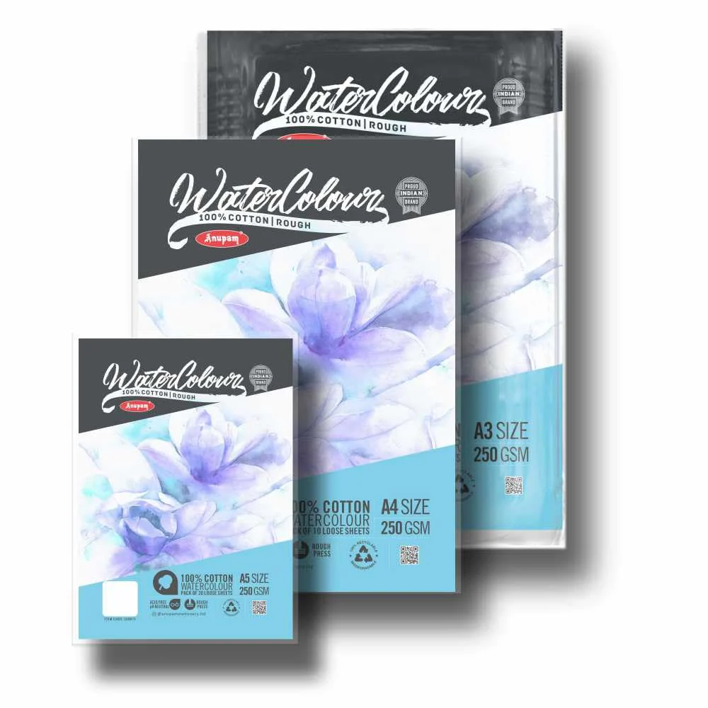 Anupam 100% Cotton Watercolour Paper-Coarse Surface-Acid Free-Rough Pressed-250 GSM-Loose Sheets - Image 10