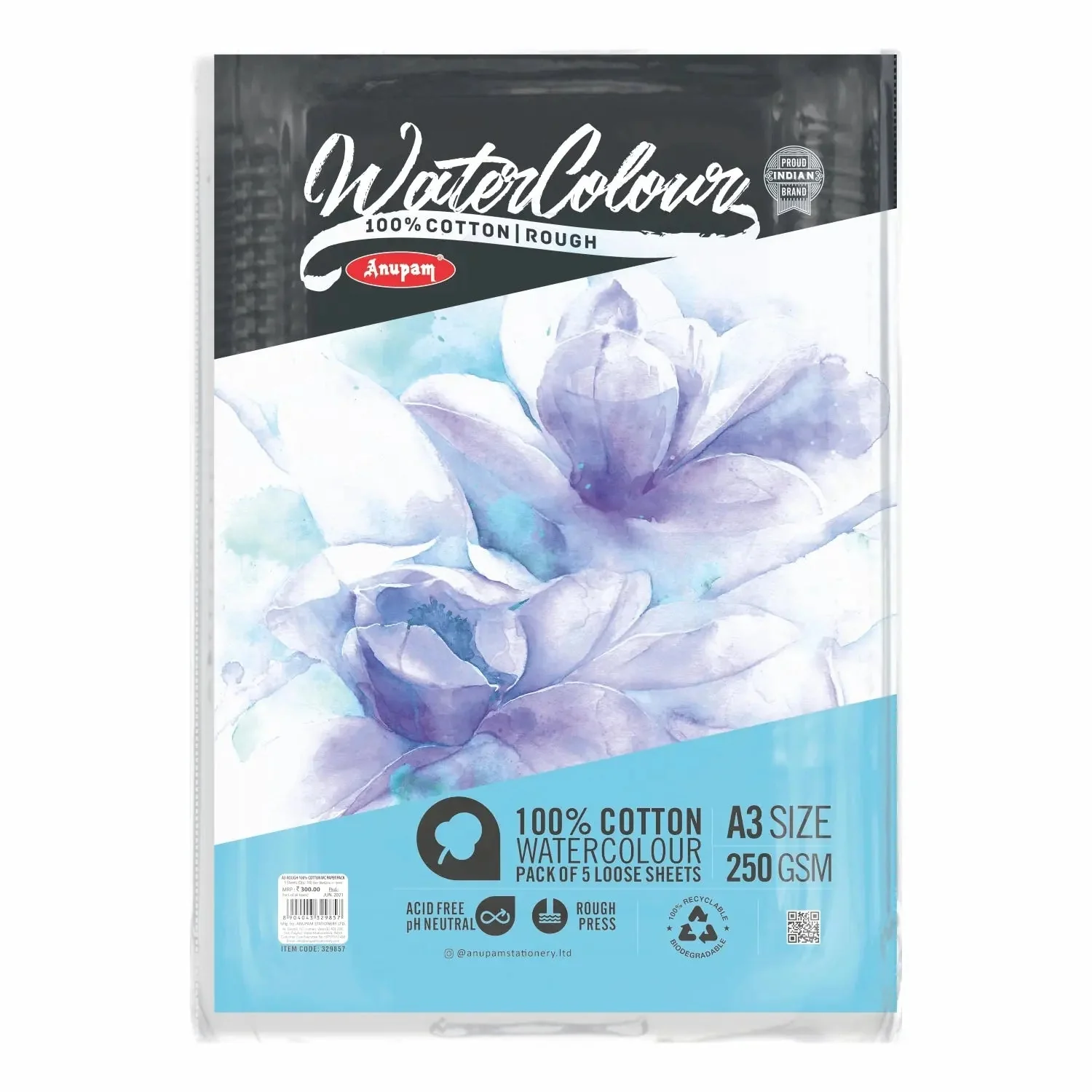 Anupam 100% Cotton Watercolour Paper-Coarse Surface-Acid Free-Rough Pressed-250 GSM-Loose Sheets - Image 2