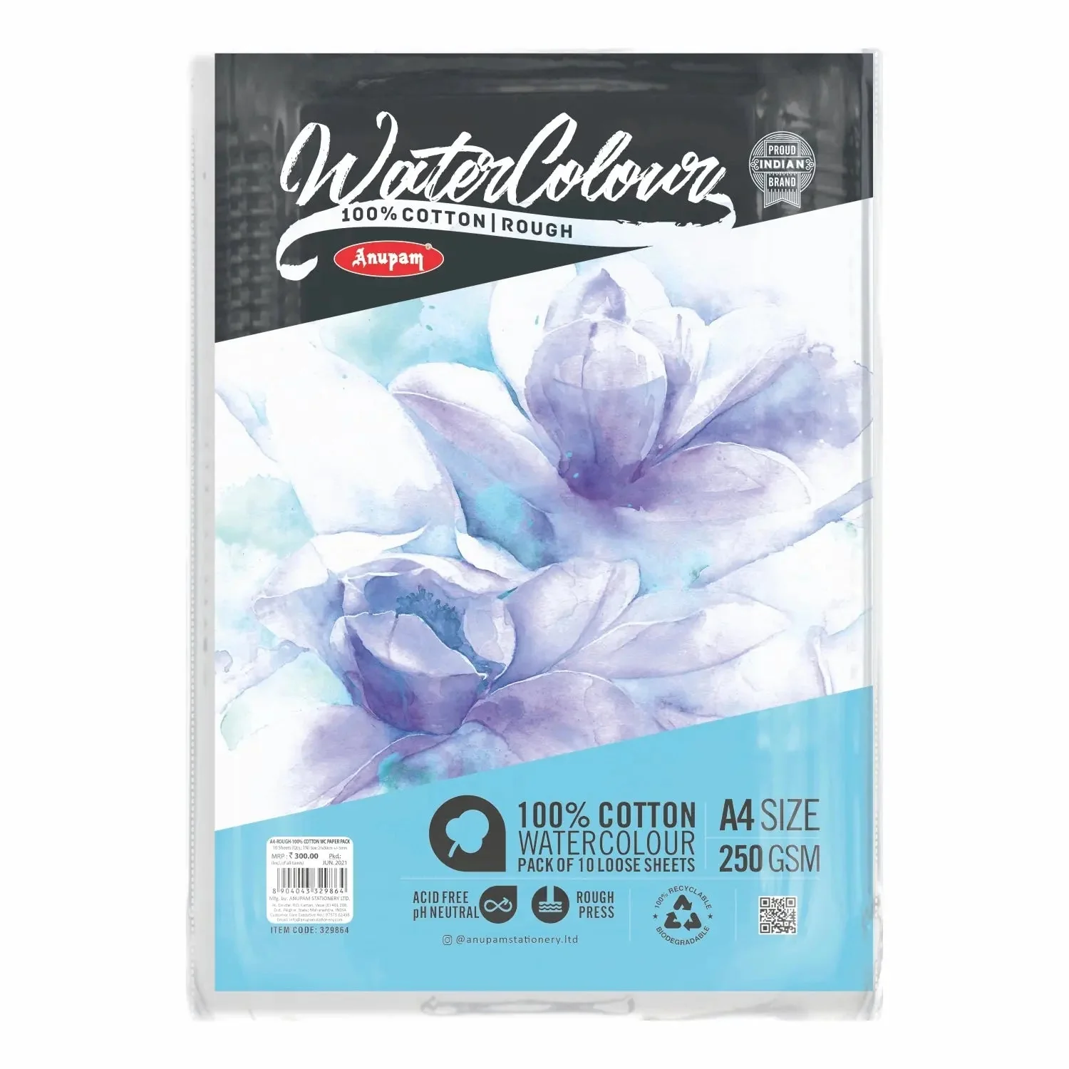 Anupam 100% Cotton Watercolour Paper-Coarse Surface-Acid Free-Rough Pressed-250 GSM-Loose Sheets - Image 3
