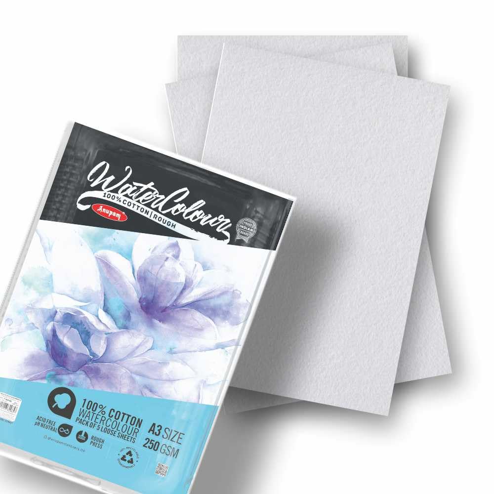 Anupam 100% Cotton Watercolour Paper-Coarse Surface-Acid Free-Rough Pressed-250 GSM-Loose Sheets - Image 4